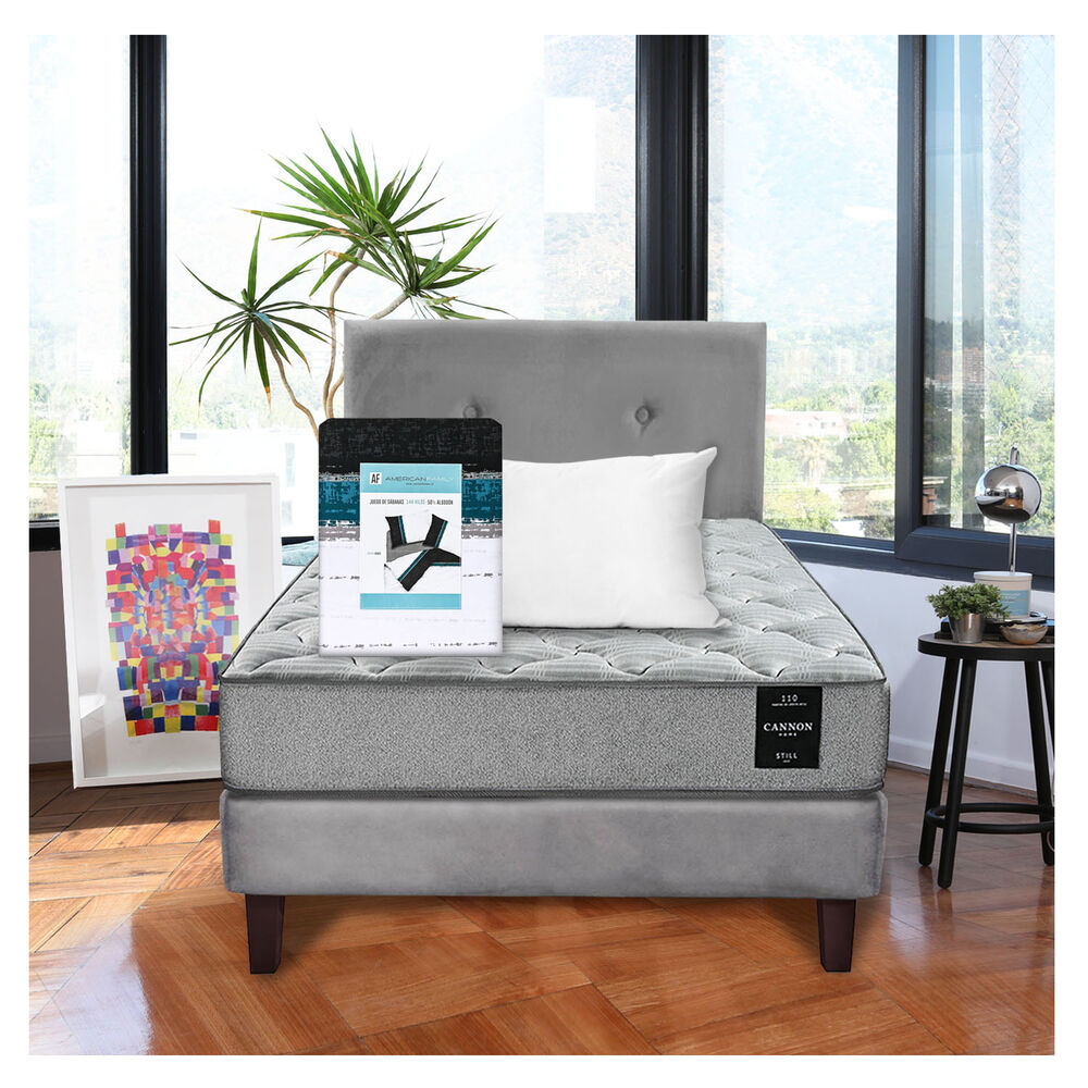 Combo Cama Cannon 1 1/2 Plaza Textil + Respaldo Tela Gris image number 0.0