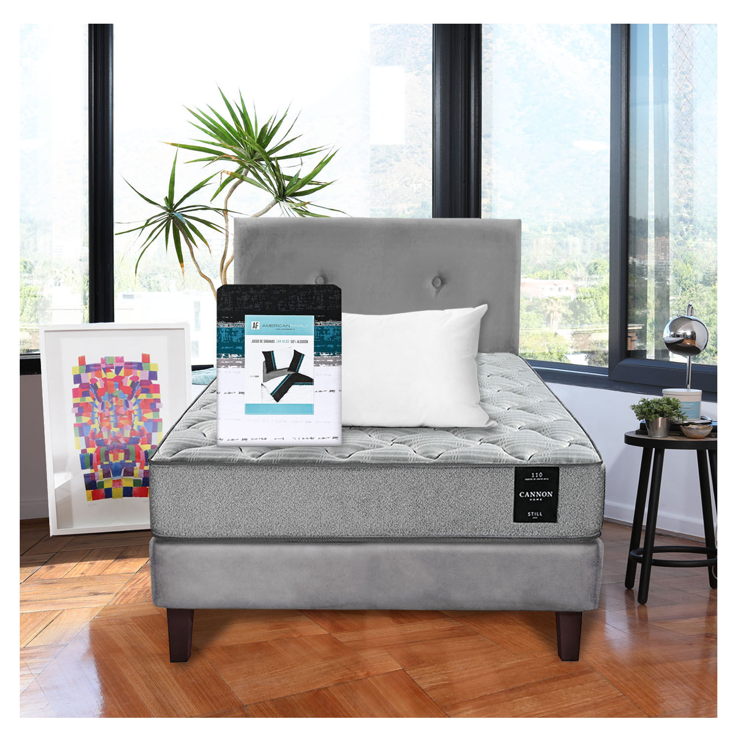 Combo Cama Cannon 1 1/2 Plaza Textil + Respaldo Tela Gris image number 0.0