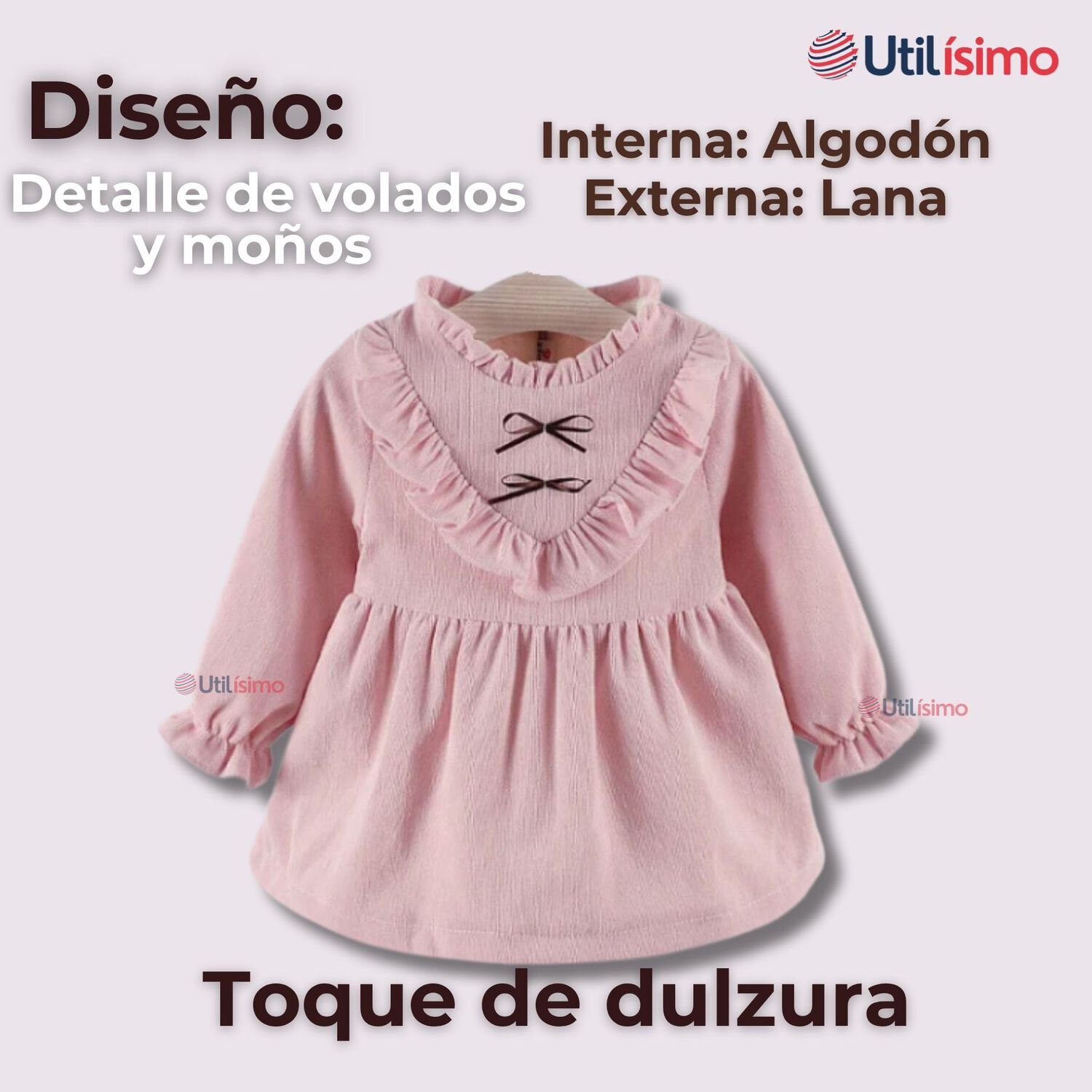 Vestido De Cotel&eacute; Con Bolso Conejo Forrado En Plush Ni&ntilde;a Color Rosa image number 1.0