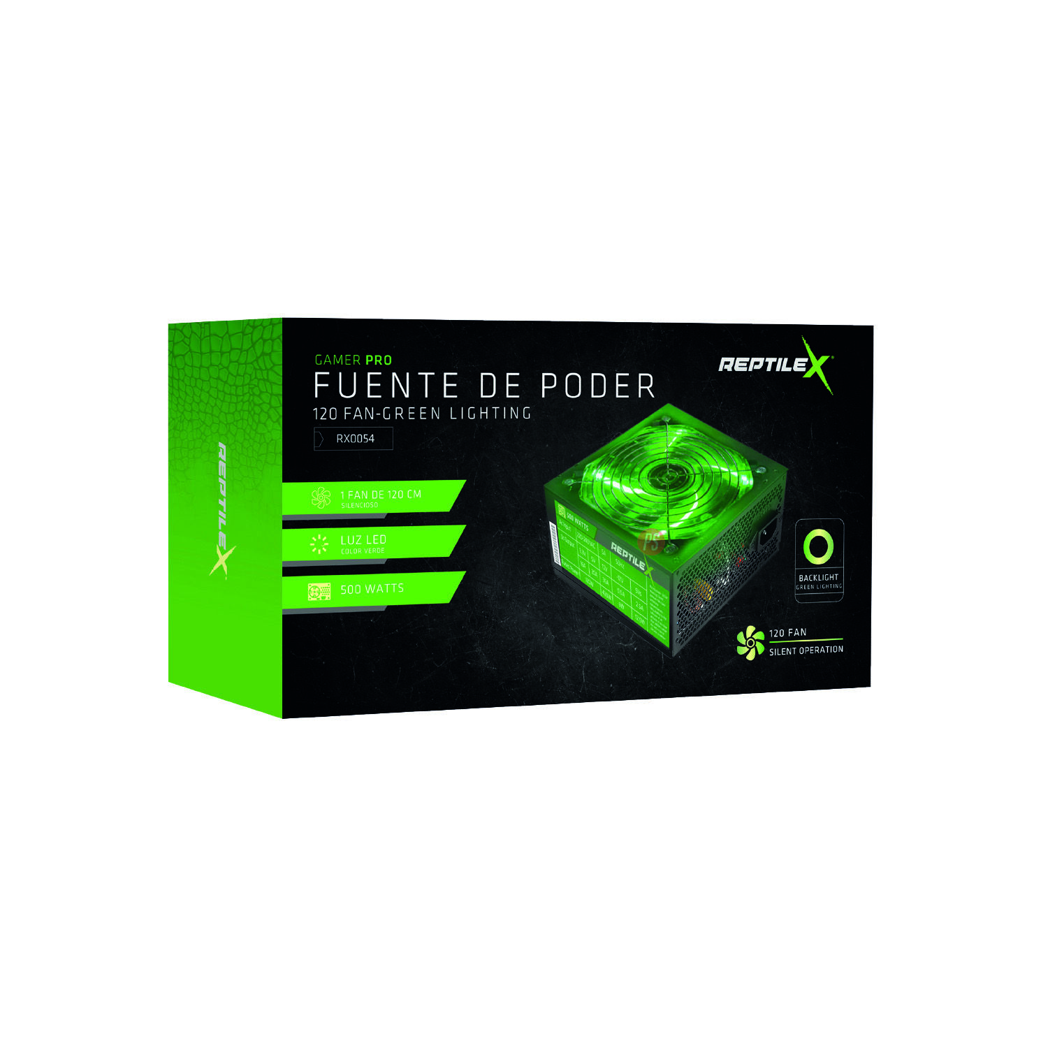 Fuente De Poder 500w Gamer Iluminaci&oacute;n Verde - Ps image number 1.0