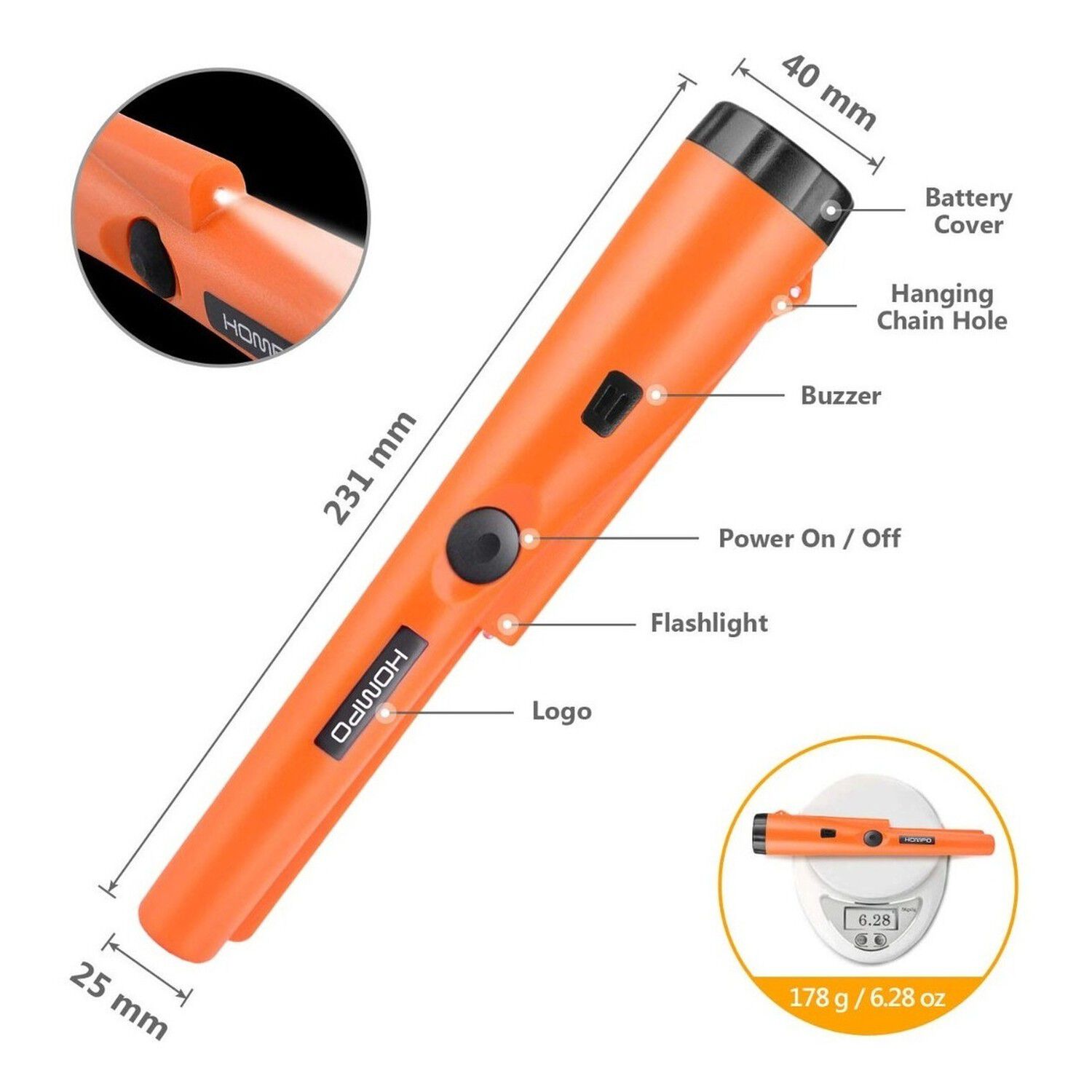Detector Metales Port&aacute;til Mano Naranja Resistente Agua Ip66 image number 4.0