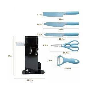 Set De 6 Piezas Inoxidables Cuchillos Tijeras Pelador Azul