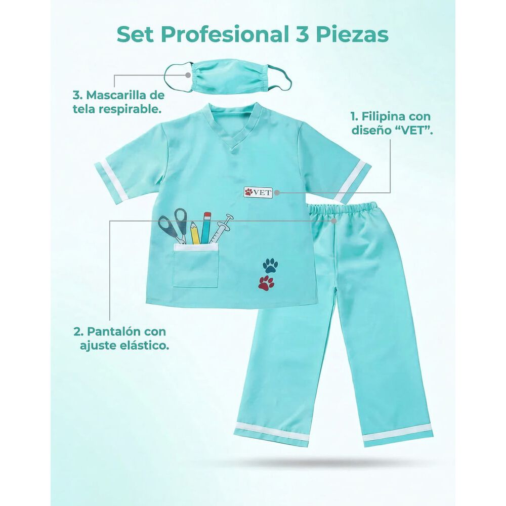Disfraz Veterinario Cosplay Juego Rol Traje Doctor Ni&ntilde;os image number 3.0