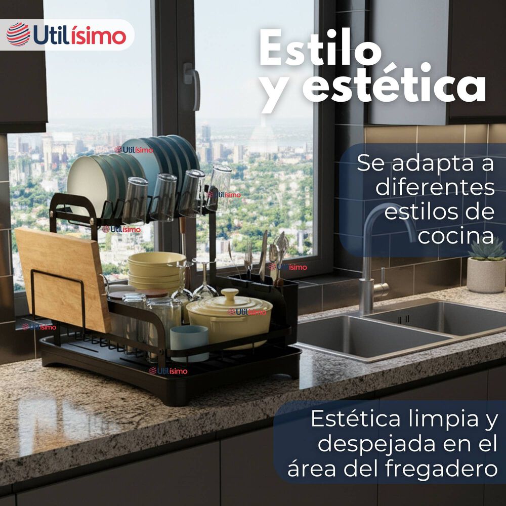 Secador Escurridor Para Platos Loza Vajilla 2 Niveles Drenaje Autom&aacute;tico image number 6.0