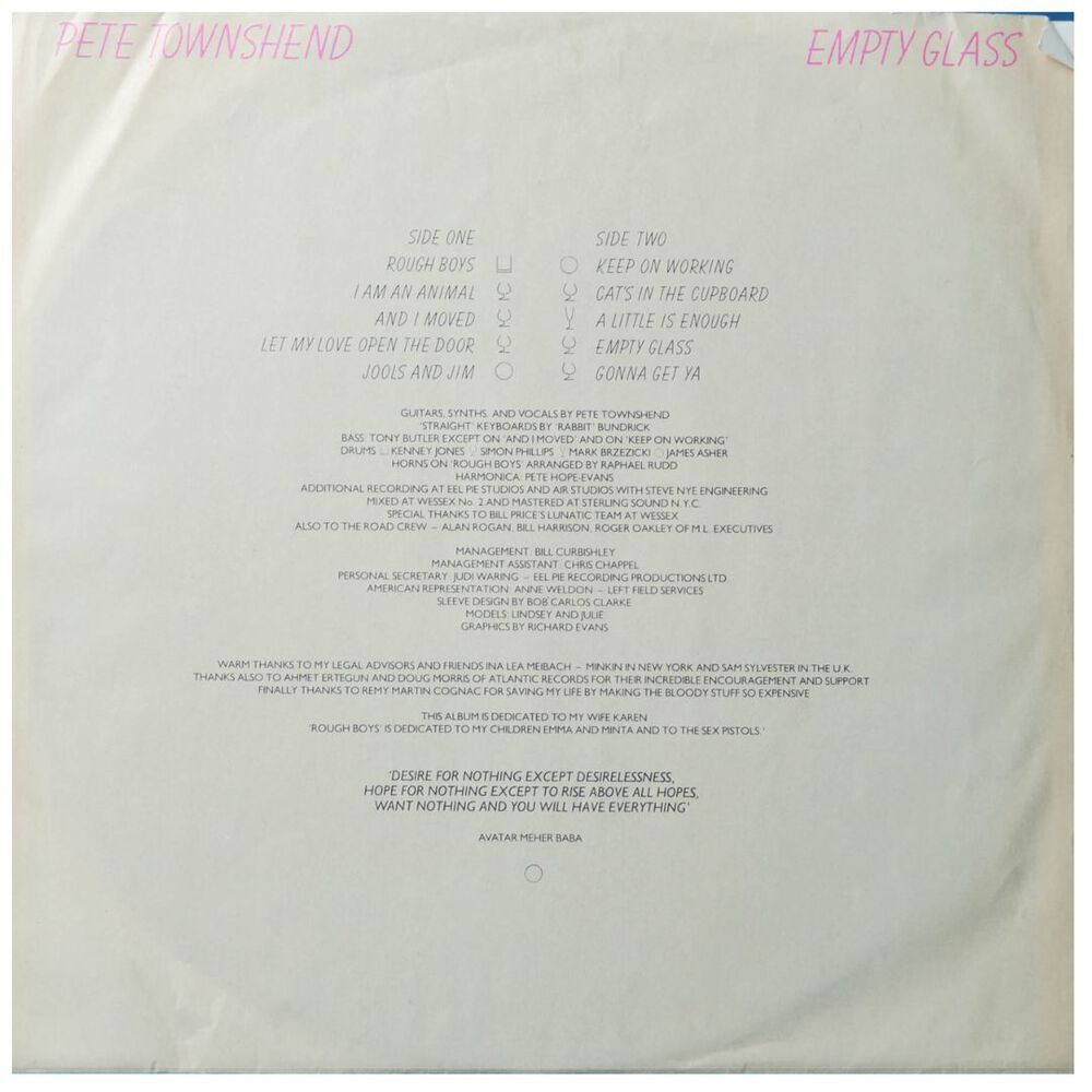 Pete Townshend - Empty Glass | Vinilo Usado image number 2.0