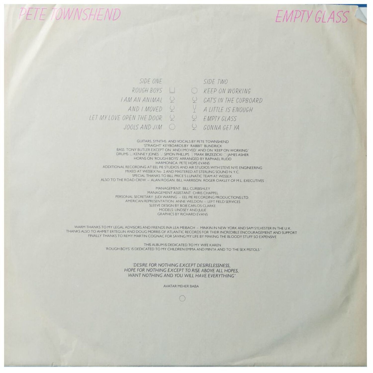 Pete Townshend - Empty Glass | Vinilo Usado image number 2.0