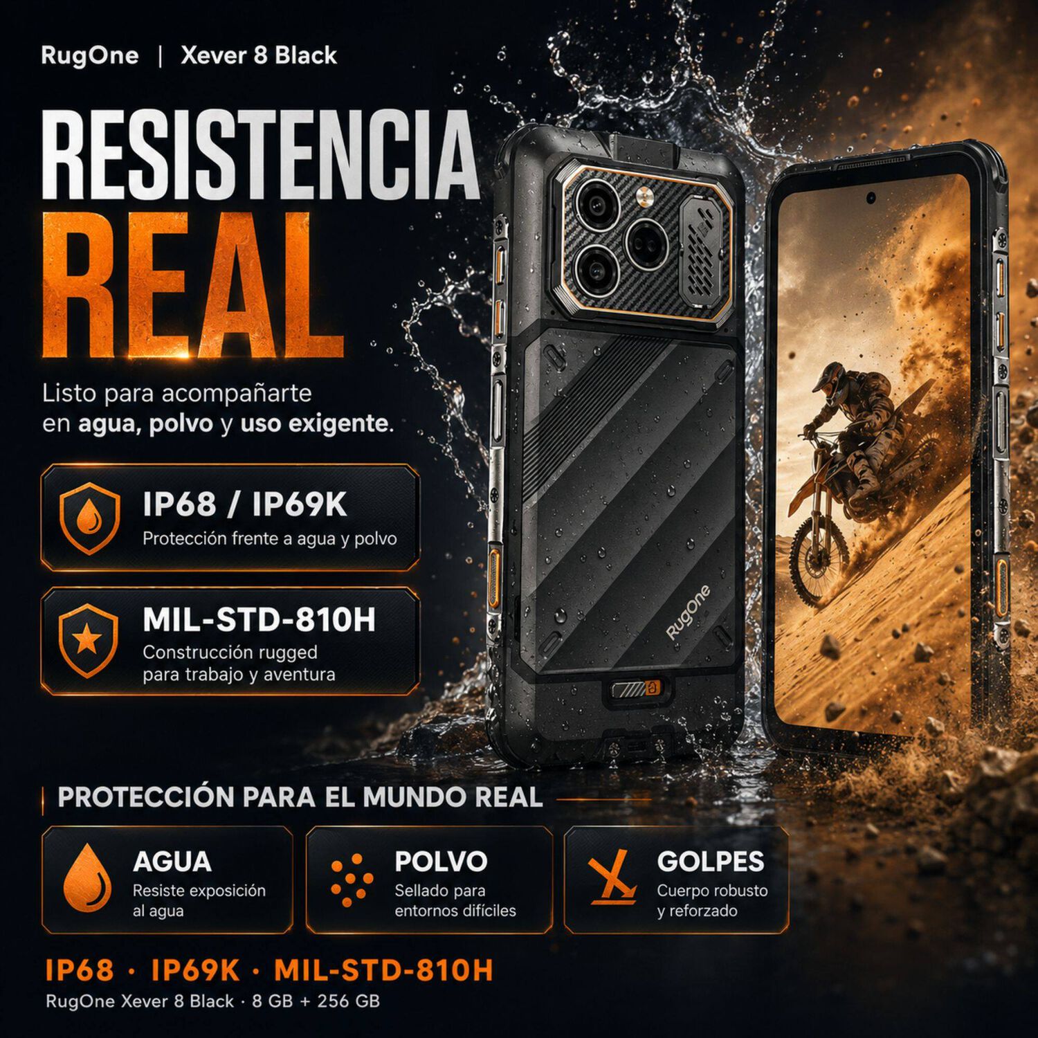 Celular Rugged Rugone Xever 8 4g 2 Bater&iacute;as 256gb 16gb Ram image number 4.0