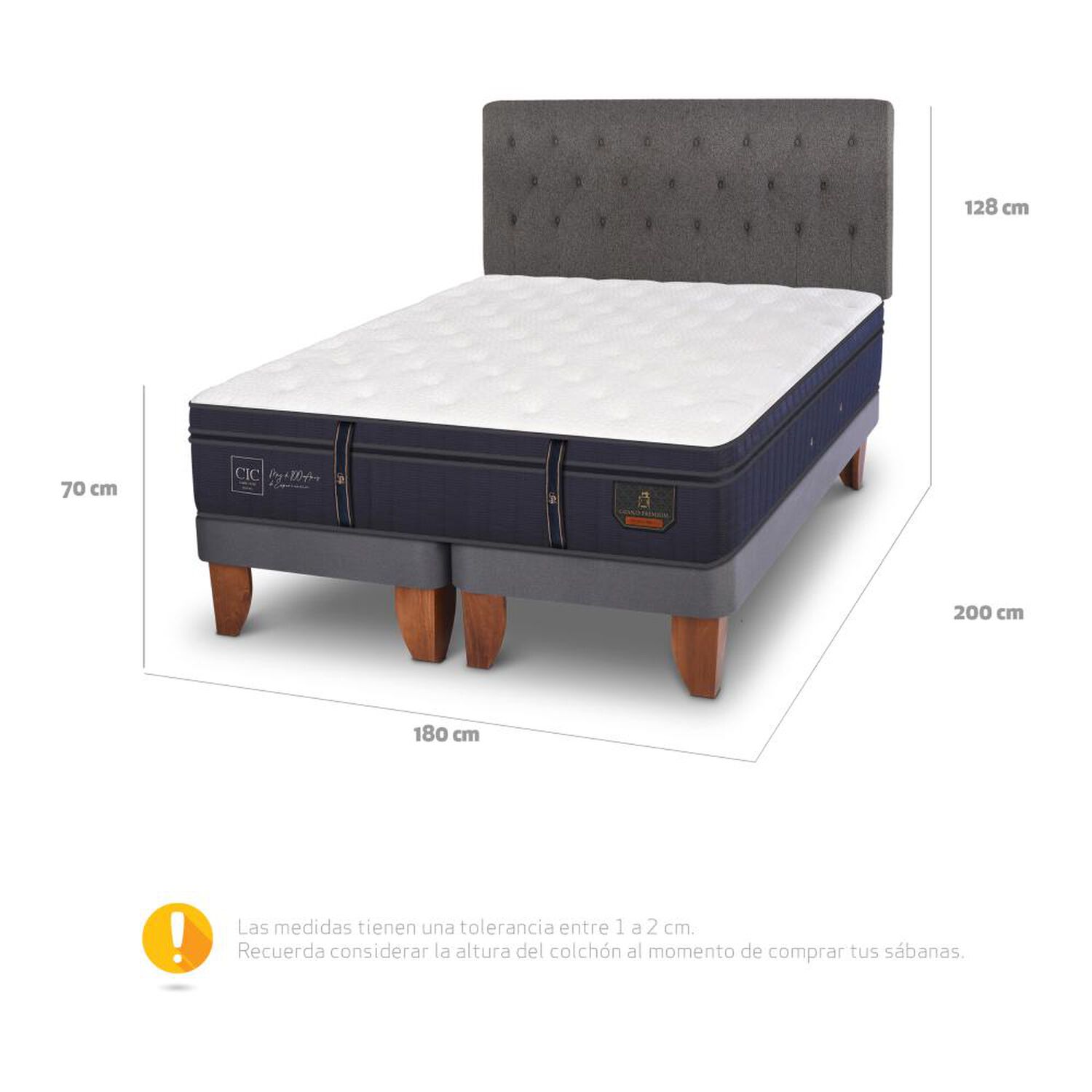 Cama Europea Cic Grand Premium / King / Base Dividida + Respaldo image number 4.0
