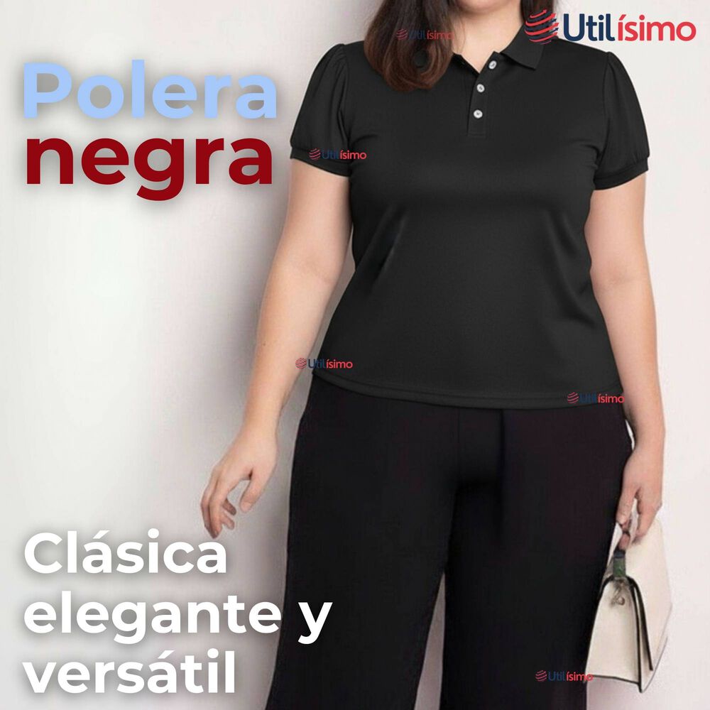 Polera Pique Premium 200g Manga Corta 100% Algod&oacute;n Textura Suave Chemise Negro Mujer image number 2.0