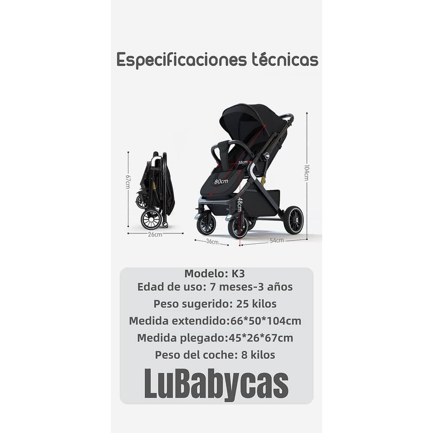 Coche De Paseo Reversible Premium Lubabycas Negro image number 7.0