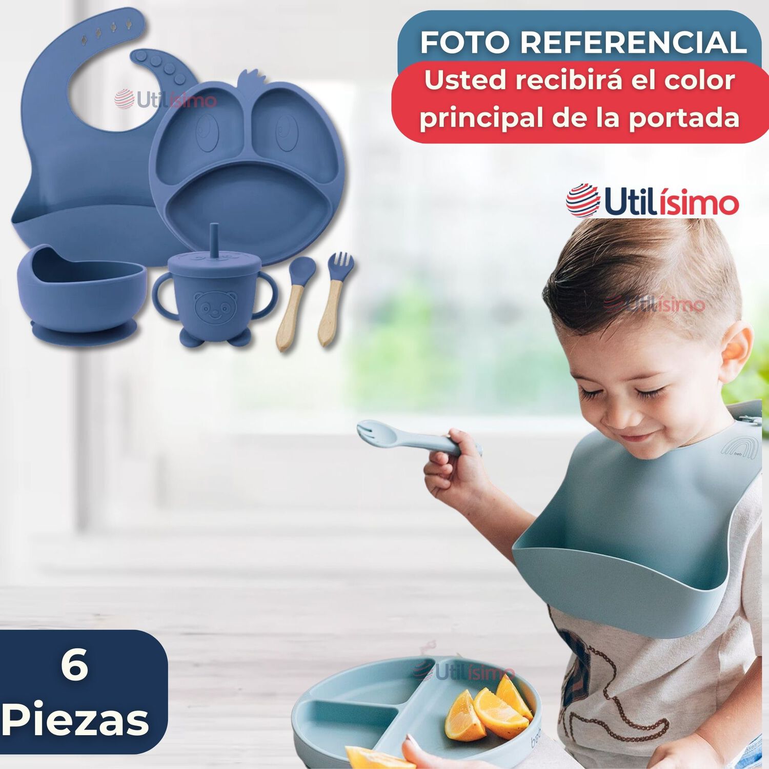 Set De Alimentaci&oacute;n Beb&eacute; Silicona De Formas 6 Piezas Libre Bpa Color Azul image number 5.0