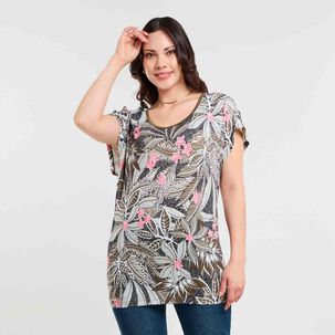 Polera Full Print Manga Corta Cuello Redondo Mujer Sexy Large