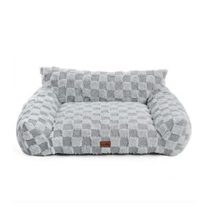 Cama Sof&aacute; Para Perros Y Gatos Dise&ntilde;o Cuadros Gris Lavable Talla L