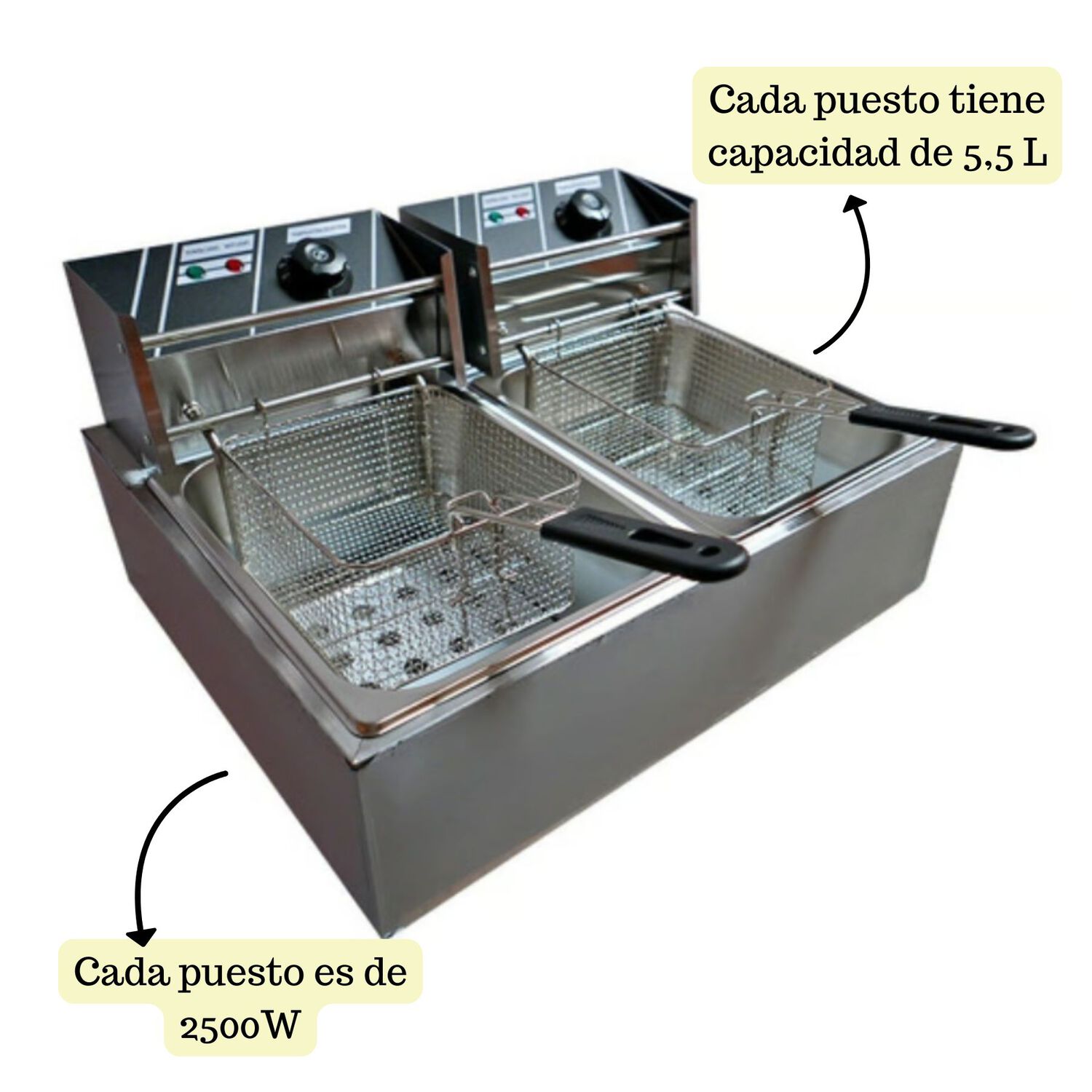 Freidora El&eacute;ctrica 12l Acero Inox 5500w Potente 2 Puestos image number 3.0