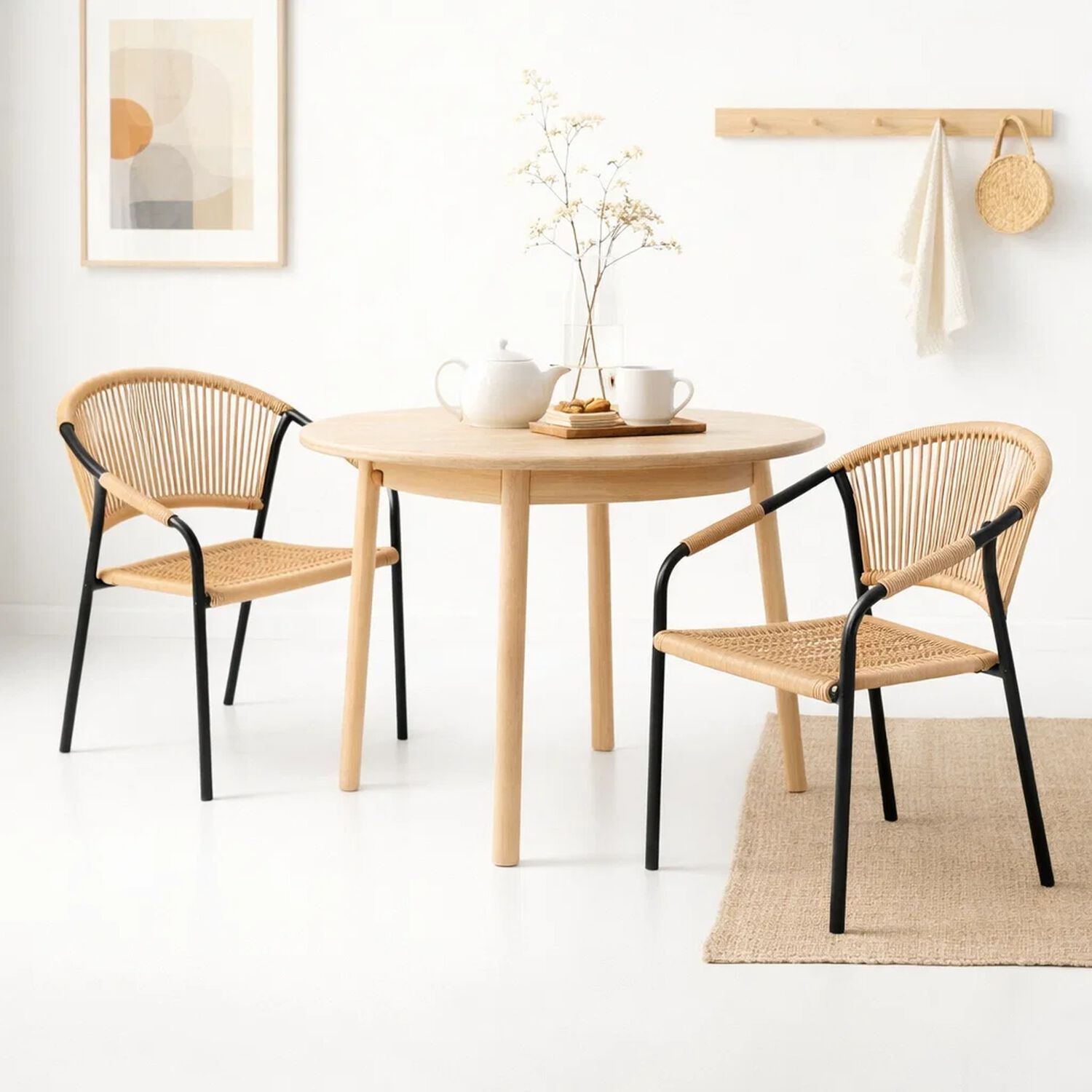 Silla Flet - Estructura Negra Con Respaldo Encordado Beige image number 1.0