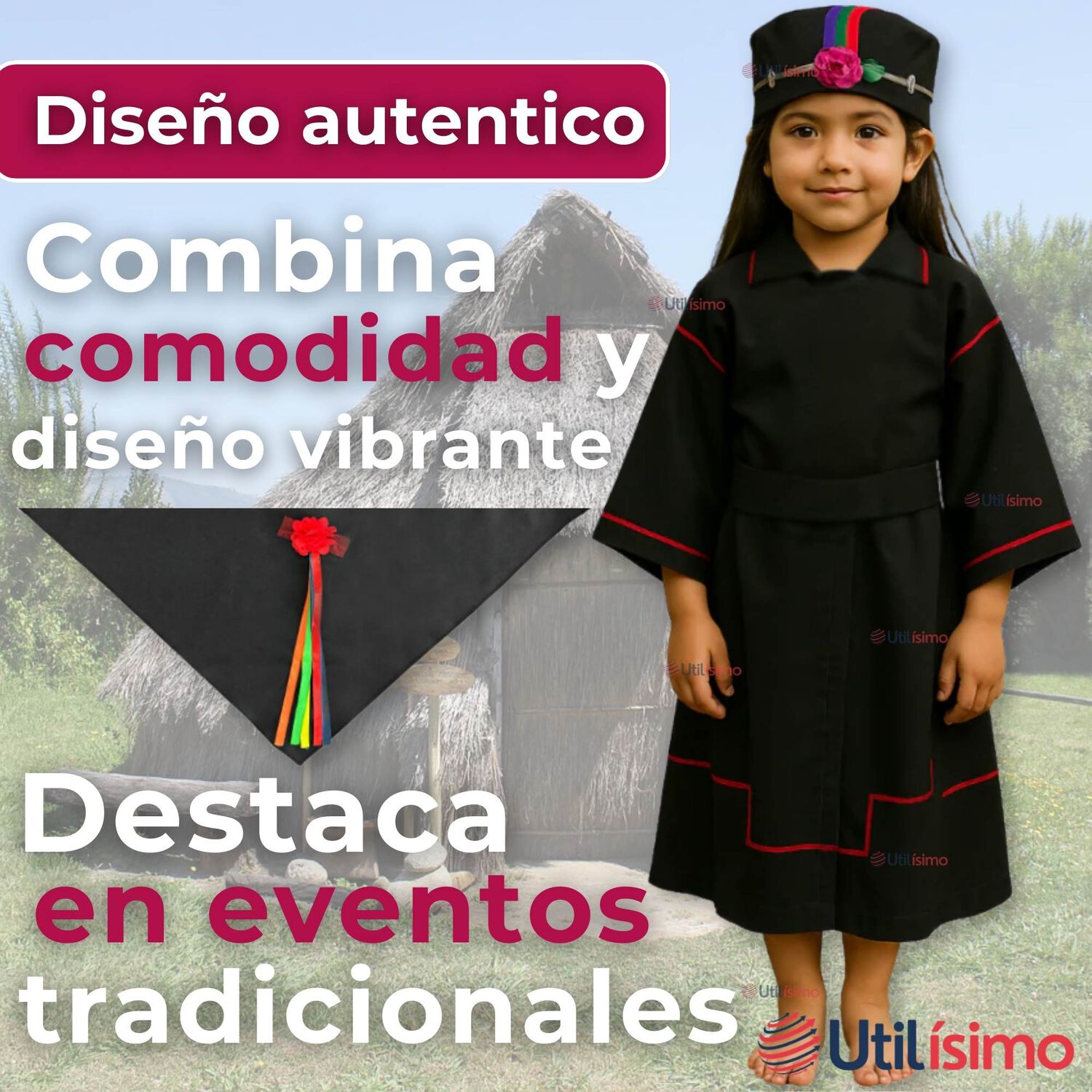 Traje Vestido Mapuche Ni&ntilde;a 4 A&ntilde;os Hasta Talla S Vestimenta T&iacute;pica image number 4.0
