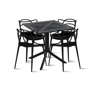 Mesa Restaurant 80x80 Polipropileno + 4 Sillas Master Negras