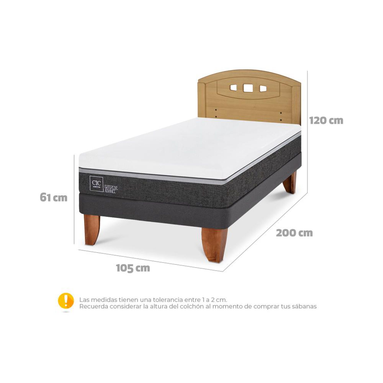 Cama Europea Cic Ortopedic Advance / 1.5 Plazas / Base Normal + Respaldo image number 3.0
