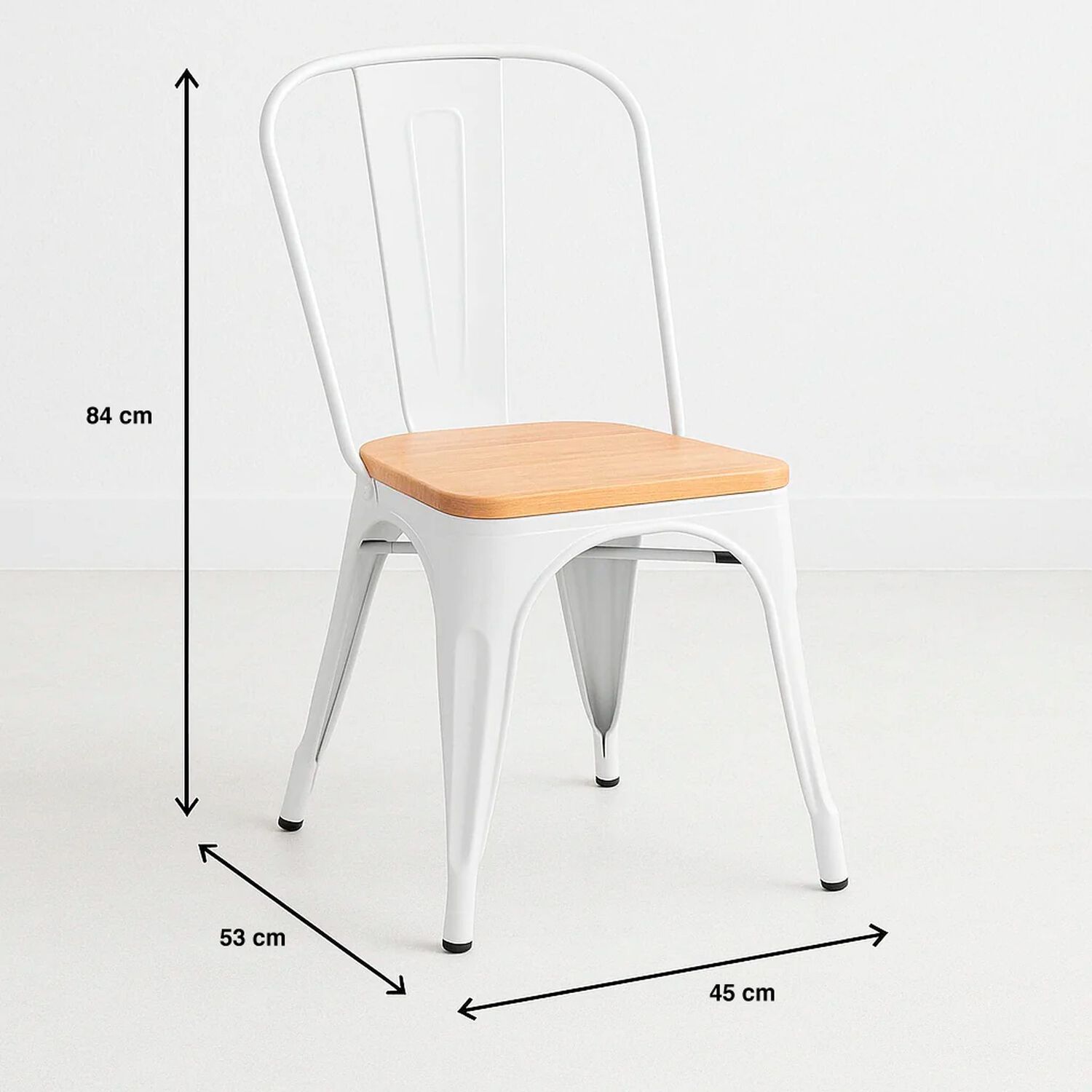 Pack De 4 Sillas Tolix Con Asiento De Madera Clara - Blanca image number 3.0