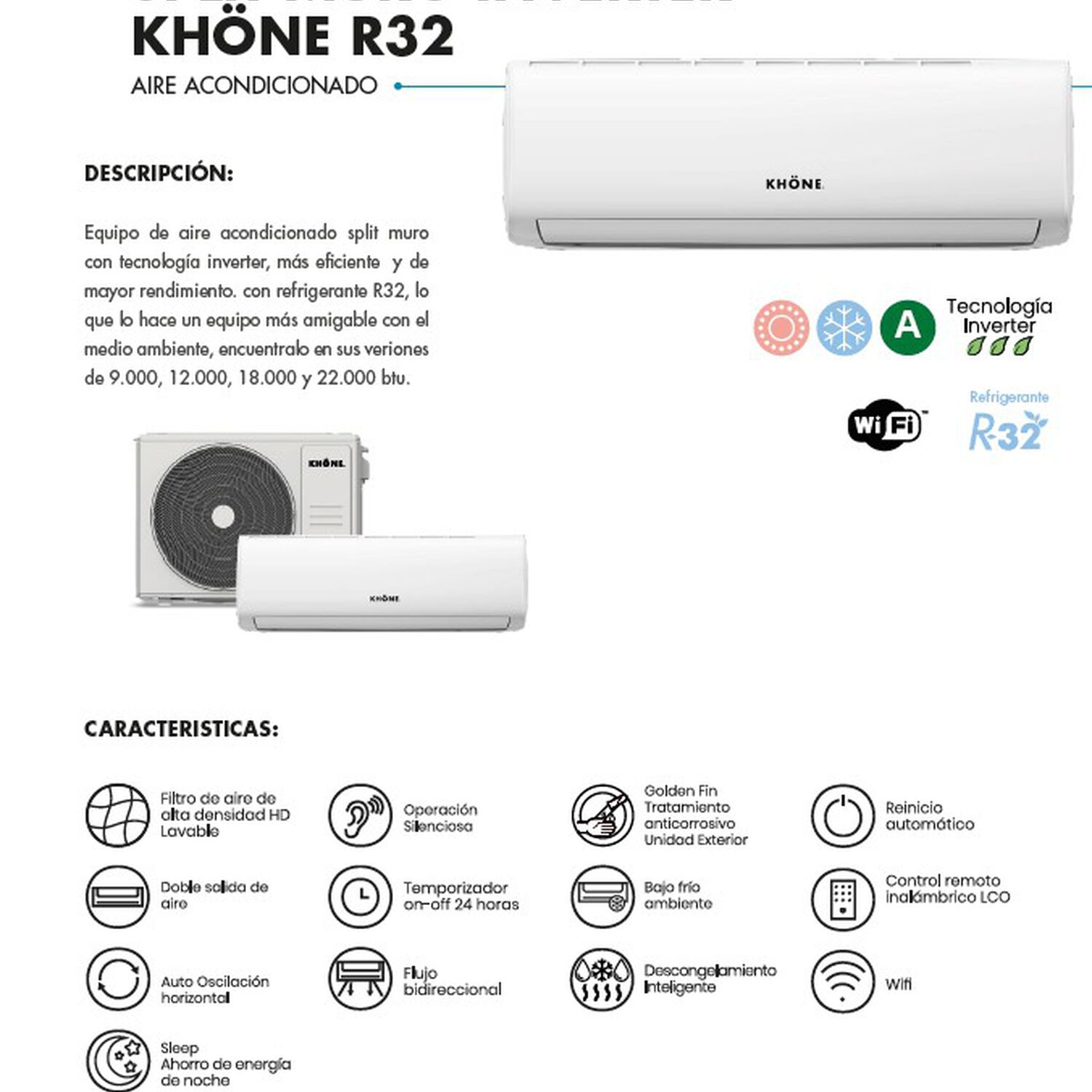 Aire Acondicionado Tipo Split Muro De 22000 Btu Khone Inverter image number 3.0