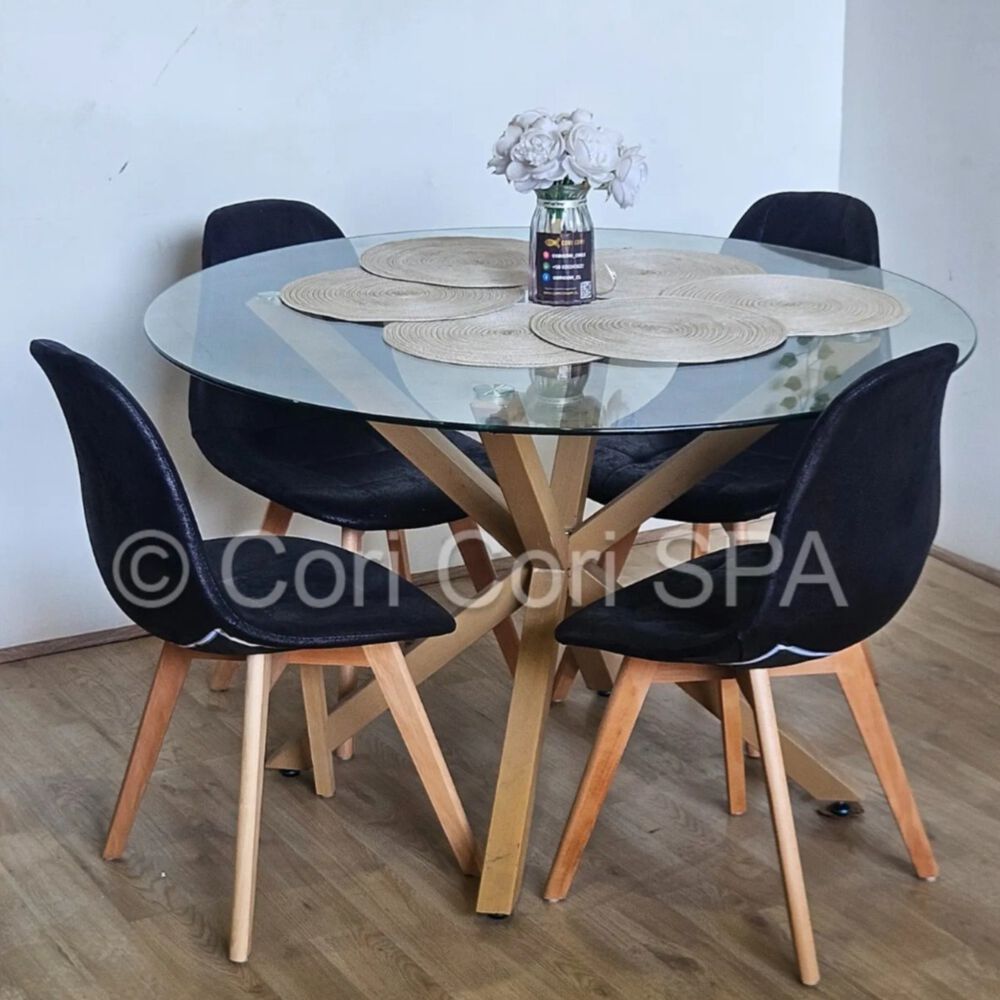 Comedor Warwick 120cm + 4 Sillas Capitonne Ecocuero Vintage Negro image number 1.0