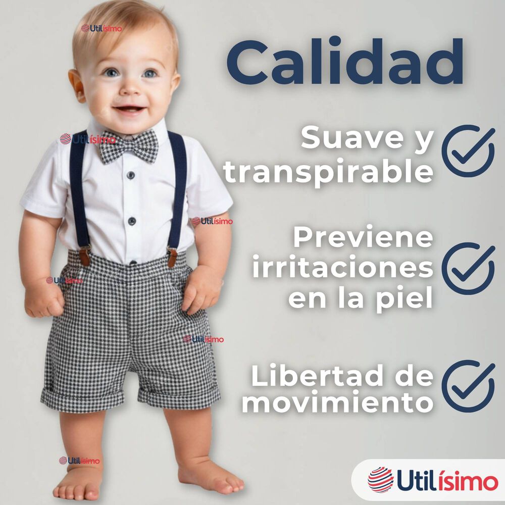 Conjunto De Vestir Con Tirantes Camisa Pantalón Corto Algodón Bebé Azul image number 7.0