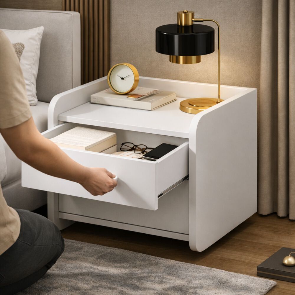 Velador Mesa De Noche Moderna Con 2 Cajones image number 3.0
