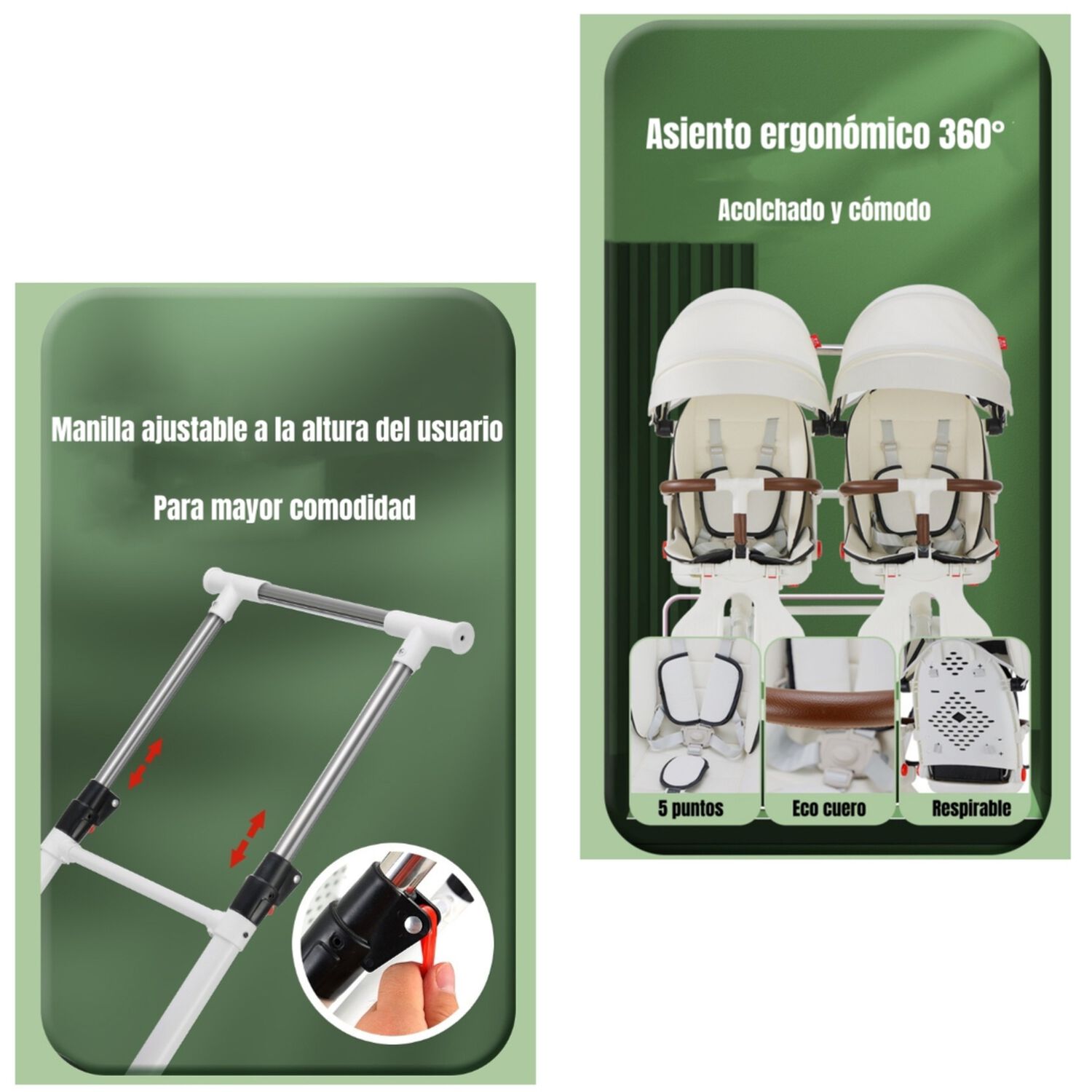Coche Doble Con Mesita De Comer Reclinable Blanco Lubabycas image number 3.0