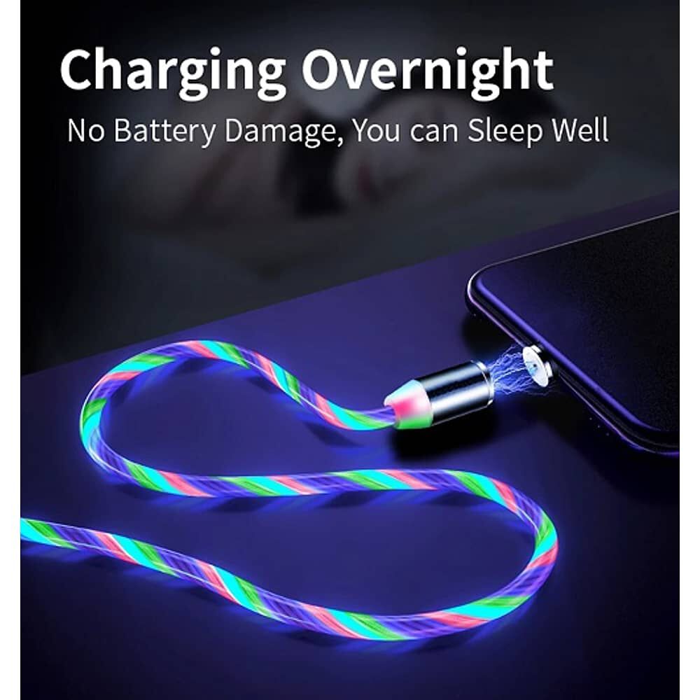 Cable De Carga Para Celular 3 En 1 Tipo C Brillante Luz Led Compatible Para Iphone Magnetico Compatible Ligthing Micro Usb Carga R&aacute;pida image number 8.0