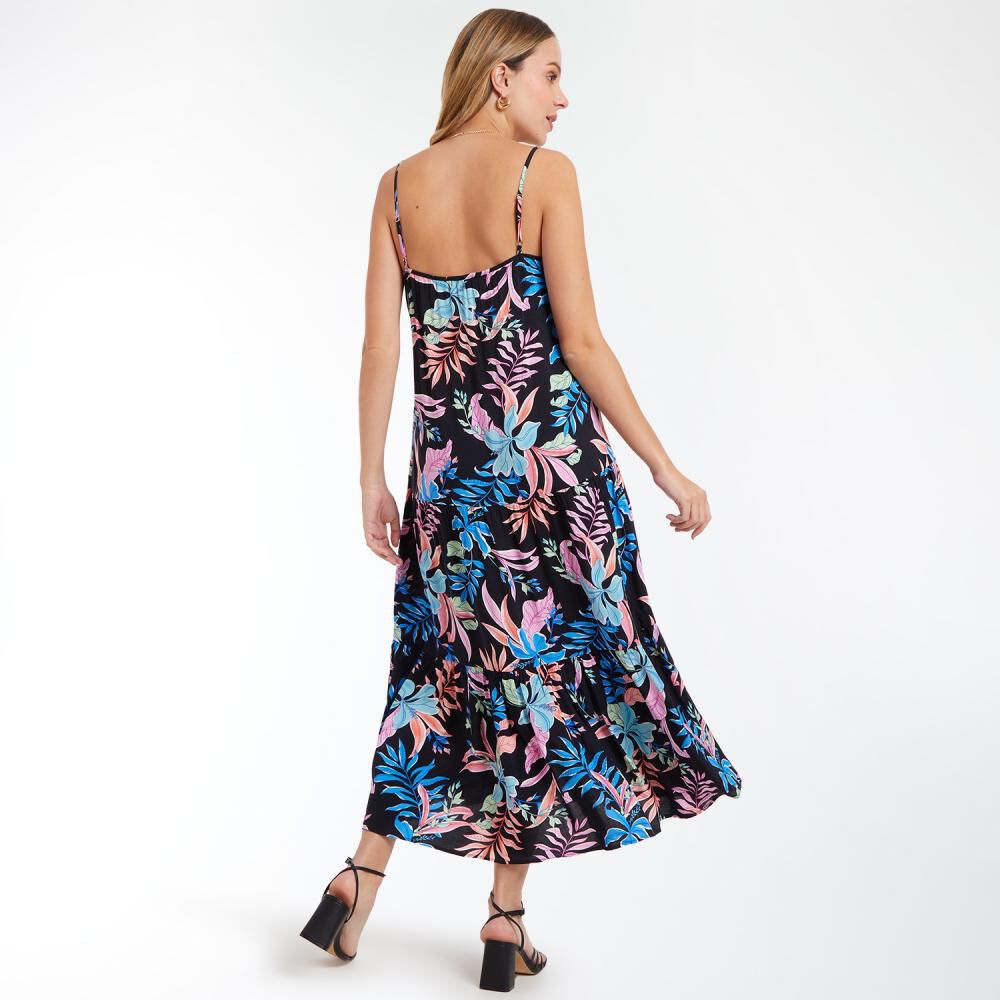 Vestido Largo En Capas Sin Mangas Cuello Recto Mujer Kimera image number 3.0