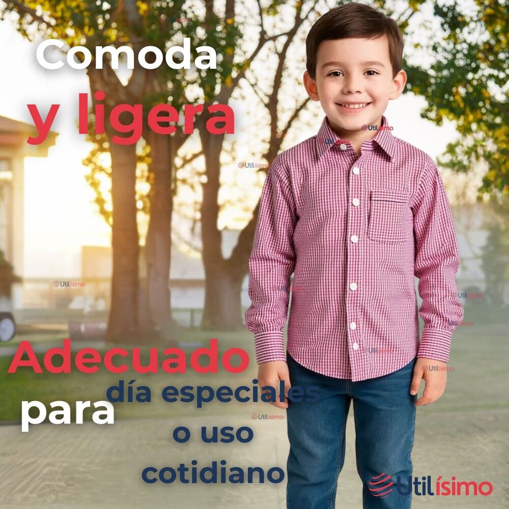 Camisa Huaso Cuadrillé Algodón Niño Juvenil Color Rojo image number 5.0