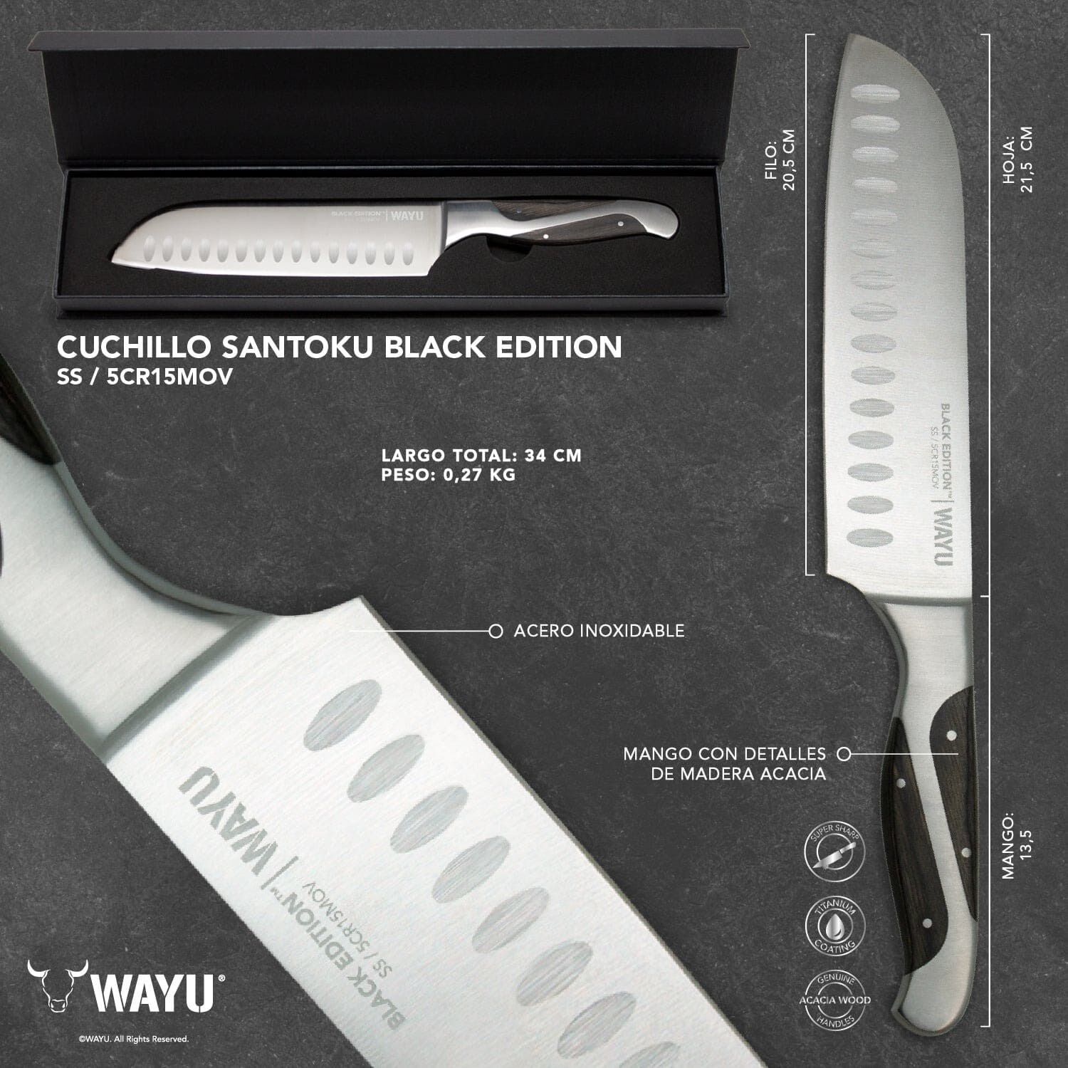 Cuchillo Santoku Black Edition Wayu image number 2.0