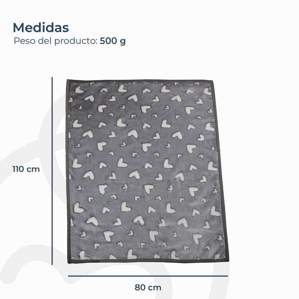 Frazada Ultra Soft Corazones 80x110cm Gris Bebesit image number 3.0