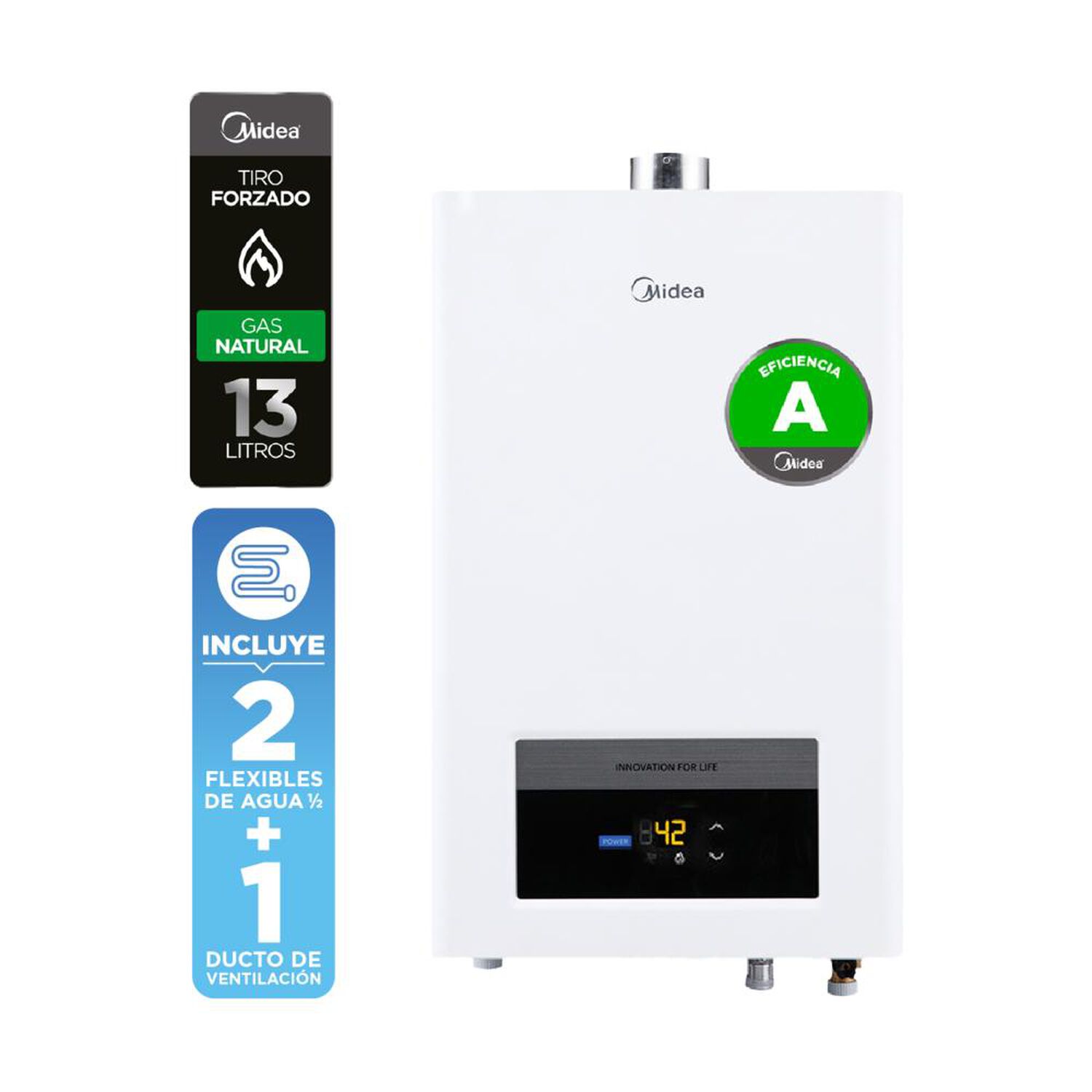 Calefont Midea  MGWH13-26EQPCLW-GN / Tiro Forzado / Gas Natural  / 13 Litros image number 1.0