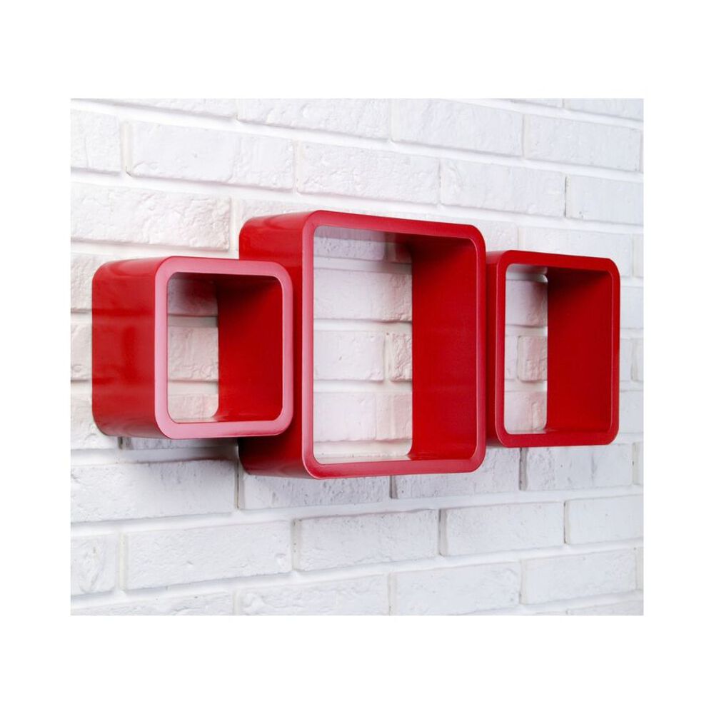Set 3 Estantes Repisas Flotantes Cuadradas Modernas Rojo image number 2.0