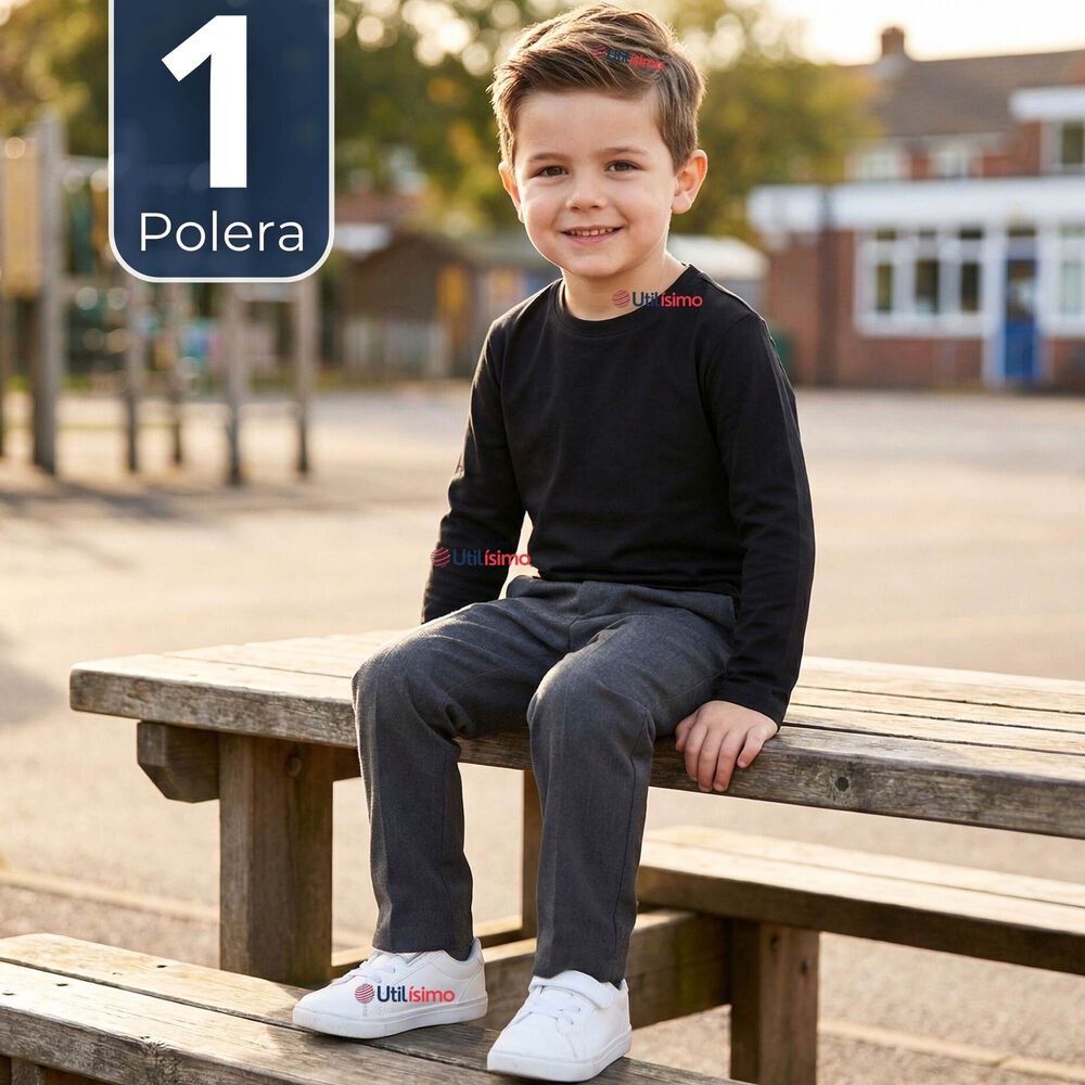 Polera Camiseta Polar Negra Primera Capa Escolar Cuello Redondo Manga Larga Ni&ntilde;o image number 0.0