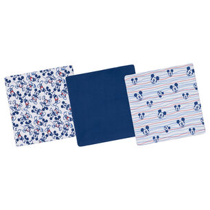 Set 3 Mantita Franela Azul Mickey Lineas Ni&ntilde;o