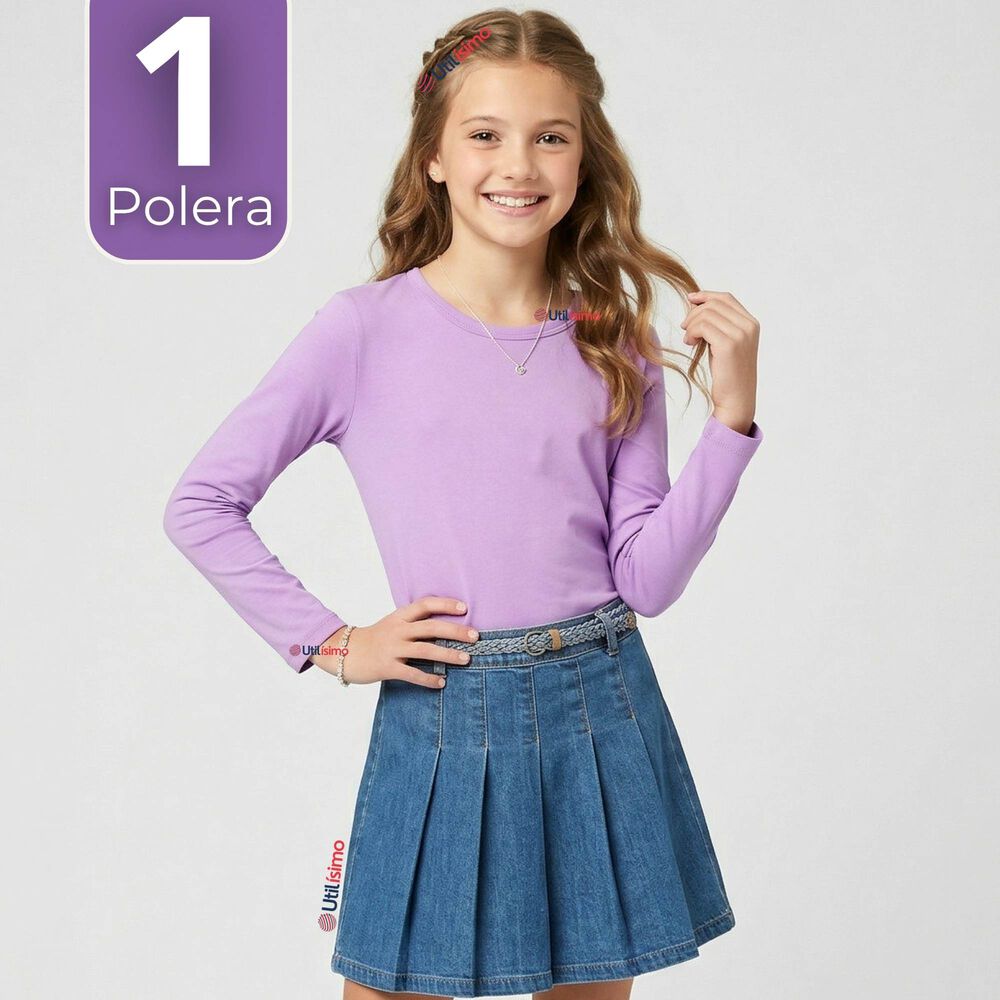 Camiseta Polera Bamb&uacute; Cuello Redondo Lila Primera Capa Manga Larga Ni&ntilde;a image number 0.0