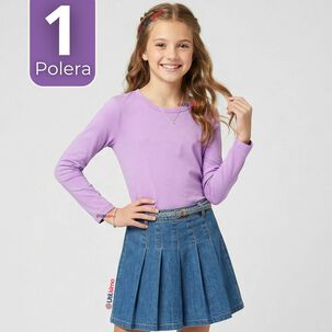 Camiseta Polera Bamb&uacute; Cuello Redondo Lila Primera Capa Manga Larga Ni&ntilde;a