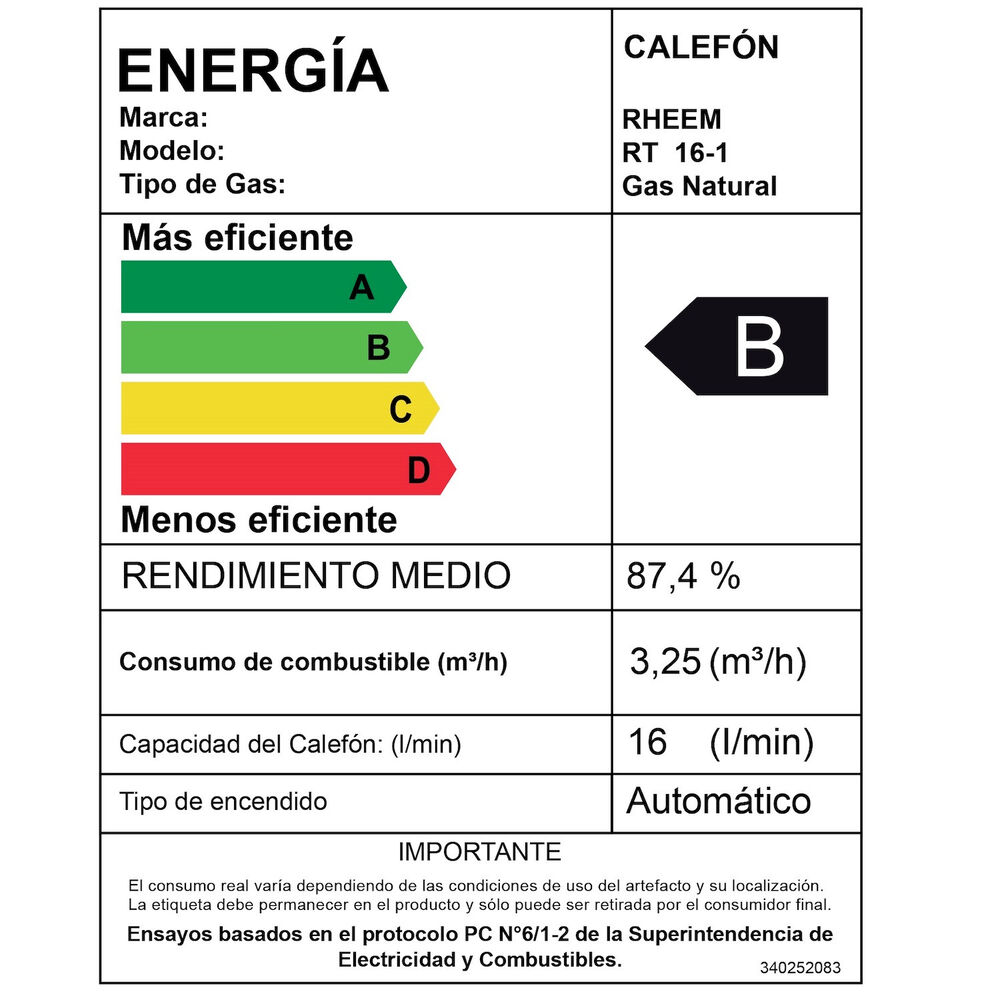 Calefont 16 Litros Gas Natural Tiro Natural Rheem image number 9.0