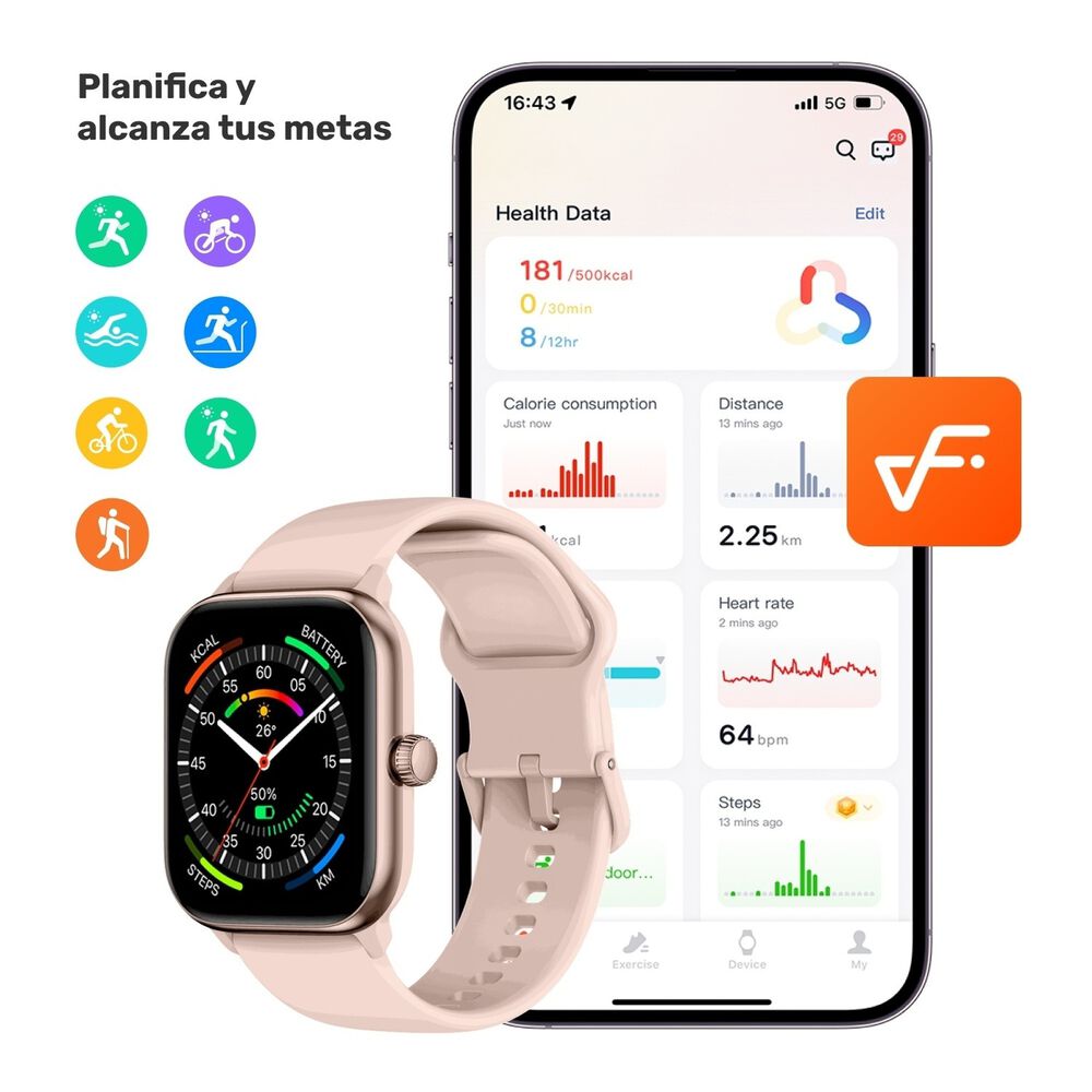 Pack Smartwatch Pink Rhythm + Aud&iacute;fonos Cream Wavepro image number 3.0