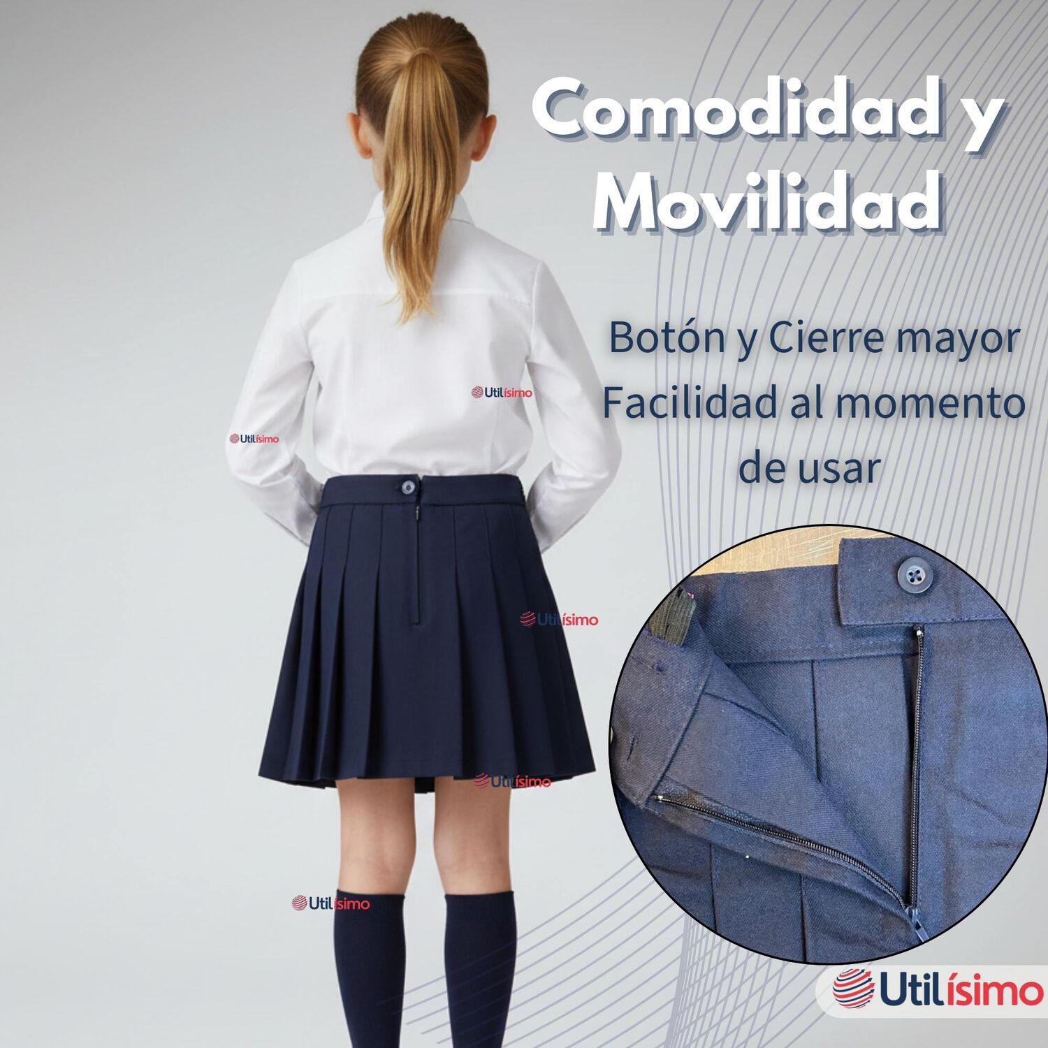 Falda Escolar Color Azul Uniforme Para Ni&ntilde;as image number 6.0