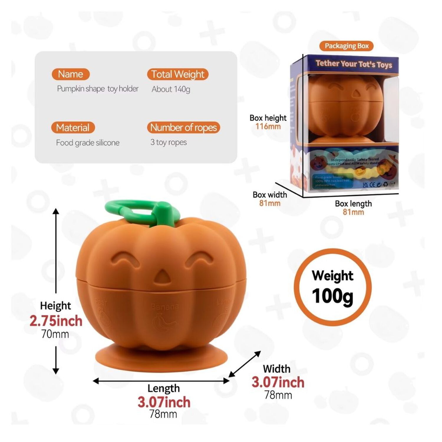 Calabaza Sujetador De Juguetes Y Chupetes Silicona image number 4.0
