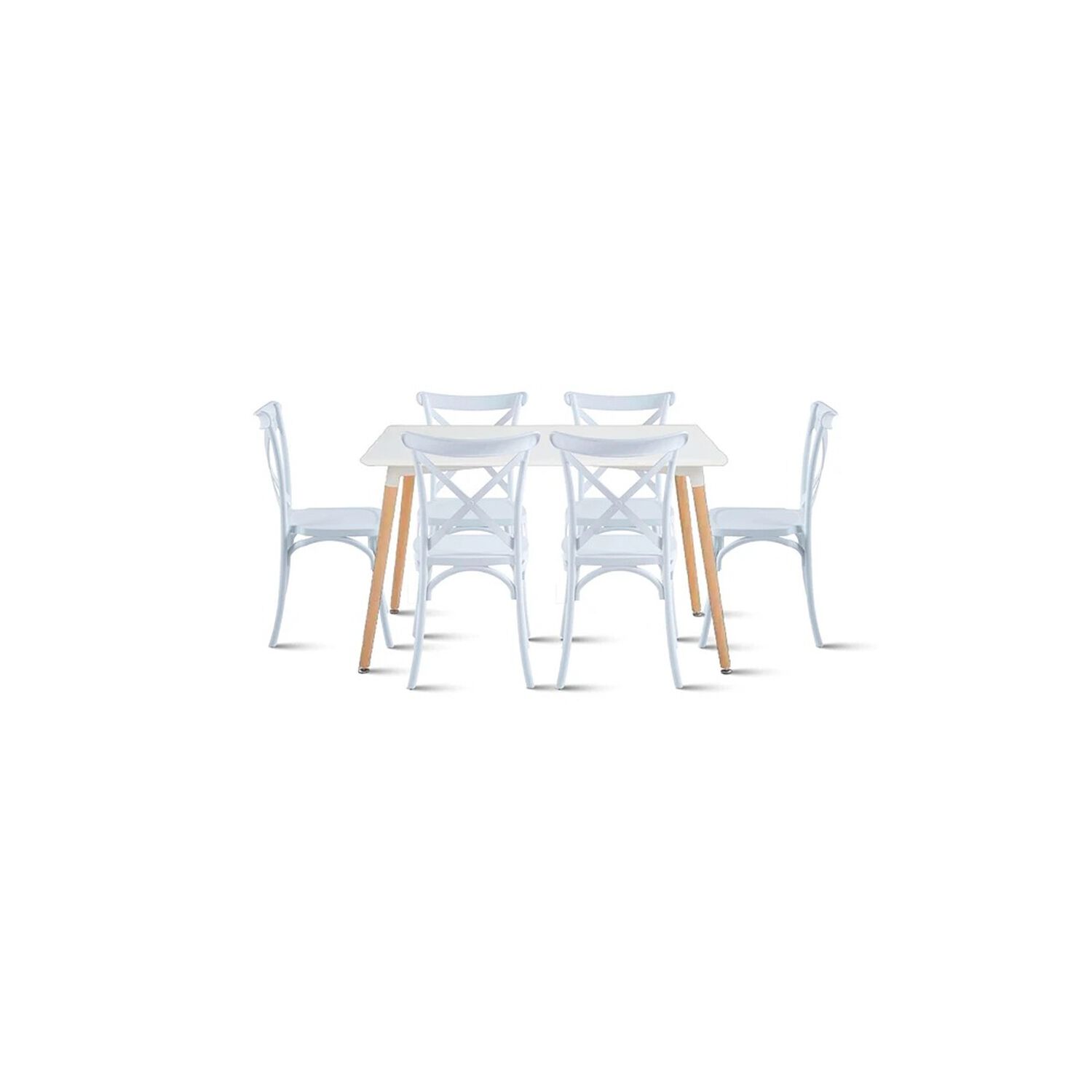 Comedor Rectangular Blanco 120x80cm + 6 Silla Crossback Danubio Blanca image number 0.0
