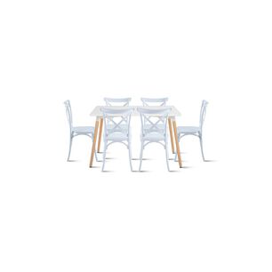 Comedor Rectangular Blanco 120x80cm + 6 Silla Crossback Danubio Blanca