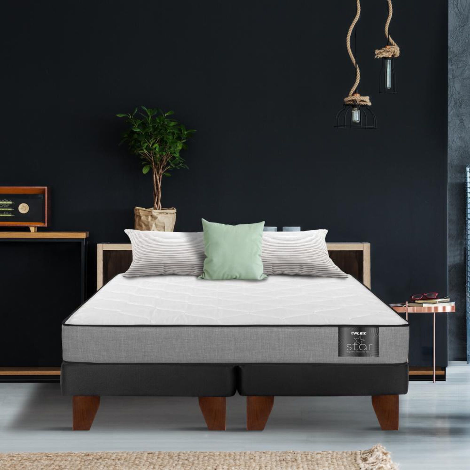 Cama Europea Flex Star / 2 Plazas / Base Dividida + Set De Maderas image number 4.0