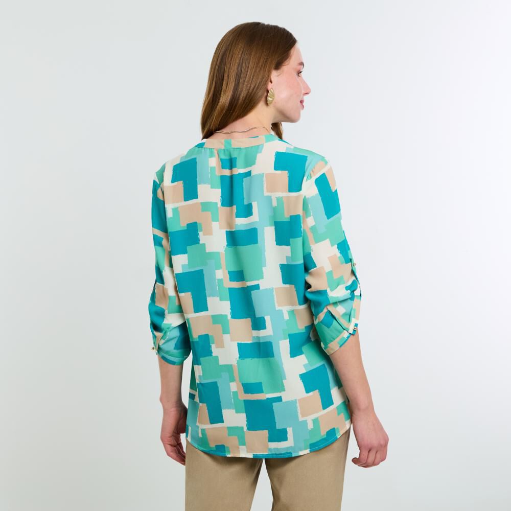Blusa Full Print Manga 3/4 Roll Up Cuello Mao Mujer Lesage image number 3.0