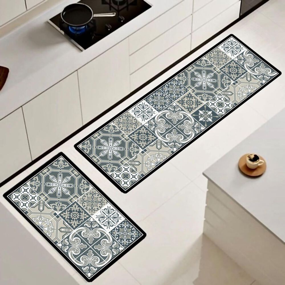 Set De 02 Alfombra De Cocina Impermeable De Cuero Nappa Md03 image number 0.0