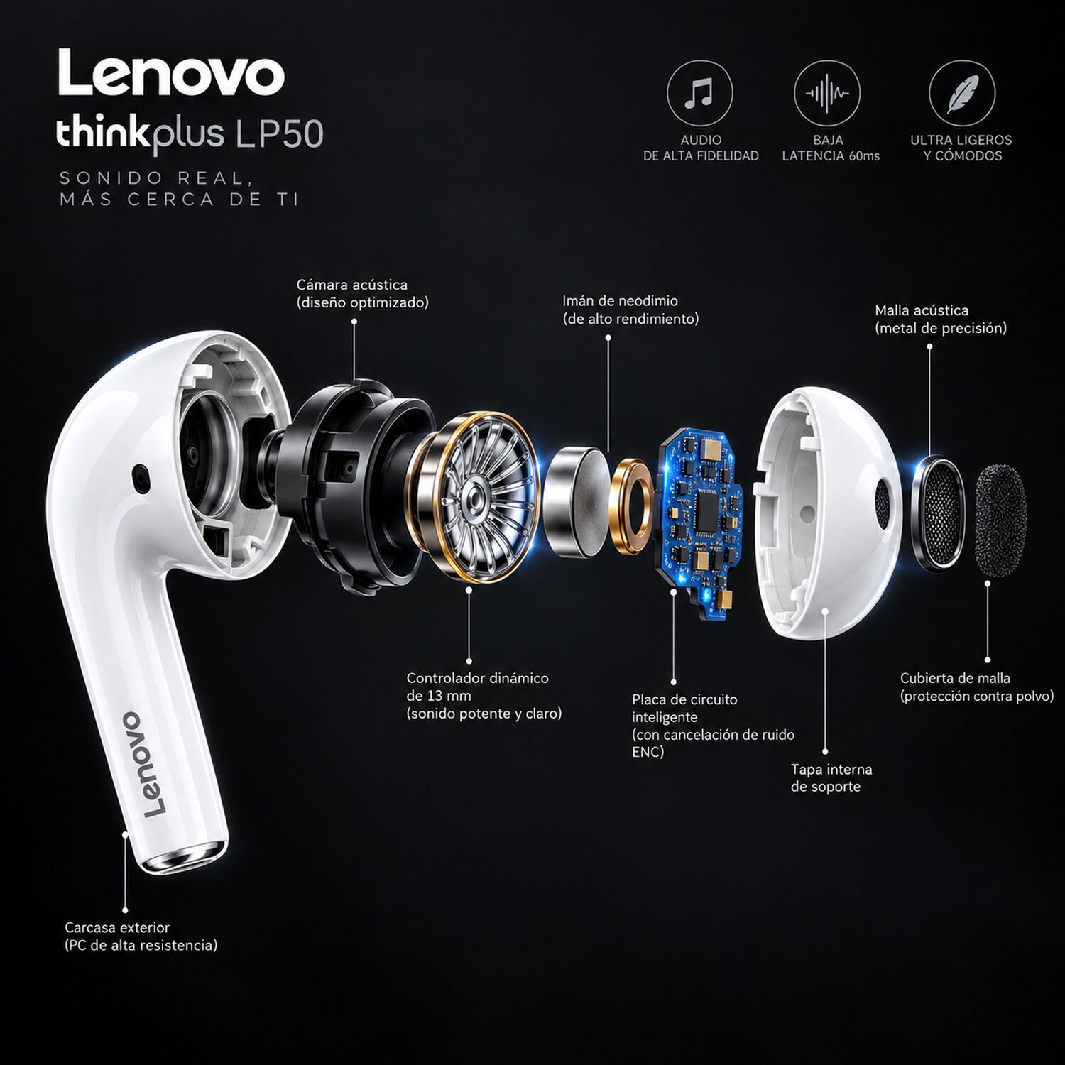 Aud&iacute;fonos Bluetooth Tws Lenovo Thinkplus Livepods Lp50 Touch image number 9.0
