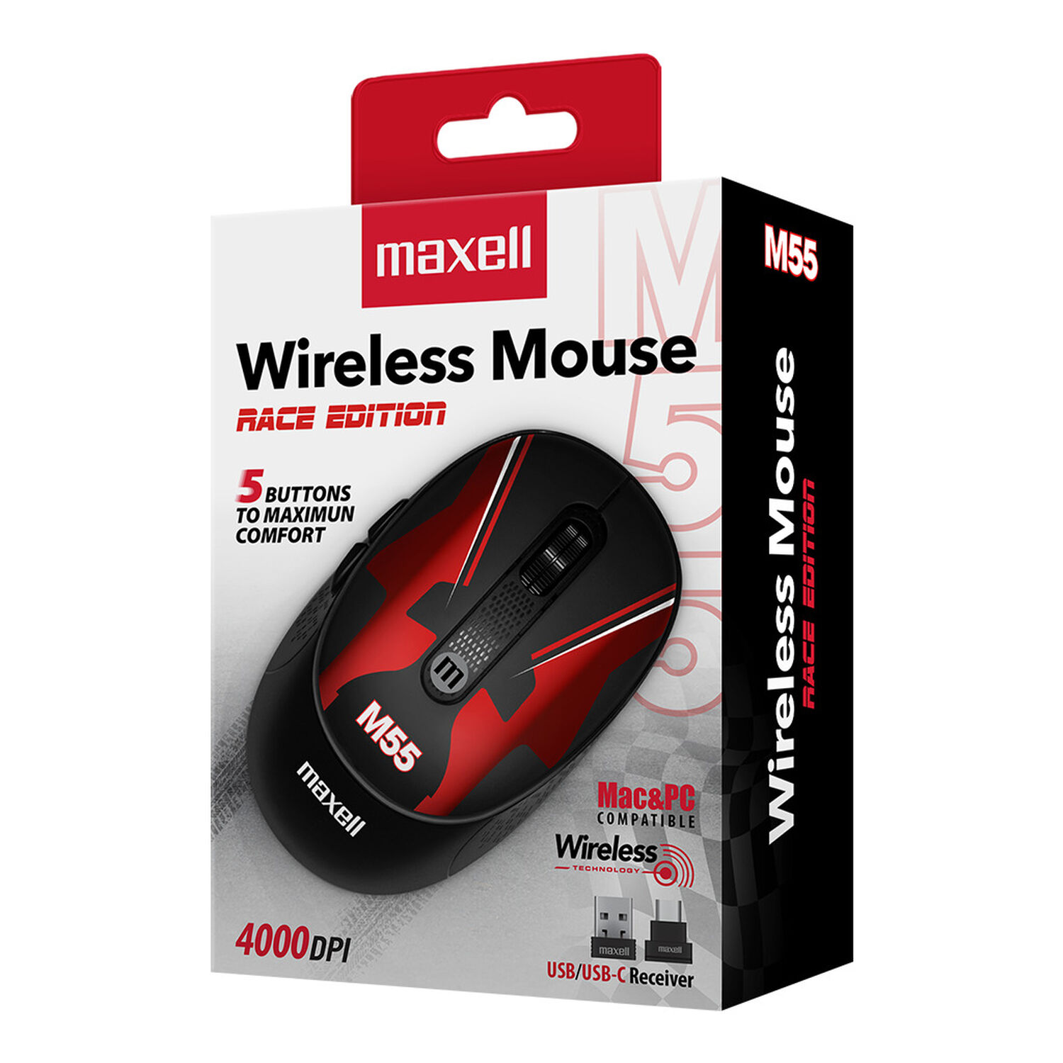 Mouse Inal&aacute;mbrico Maxell Dise&ntilde;o Race 4000dpi Usb/usb-c M55 image number 2.0